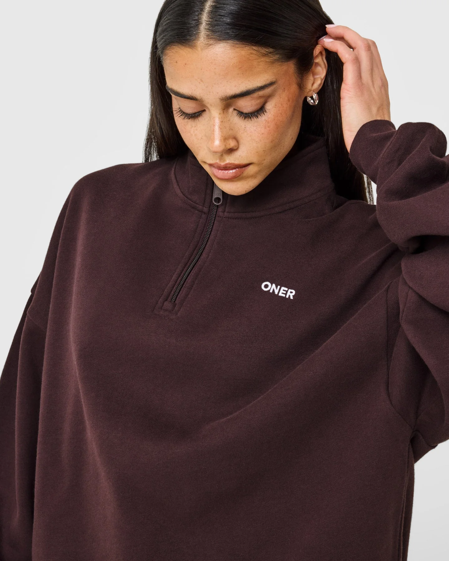 Mid Weight 1/4 Zip Sweatshirt | Plum Brown - Image 4