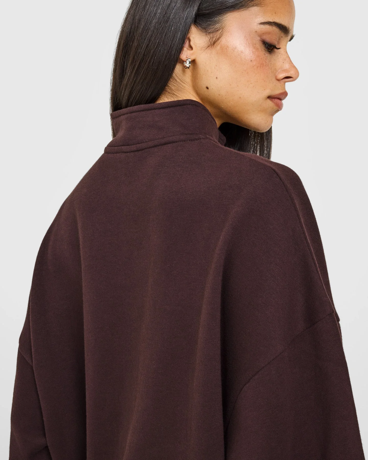 Mid Weight 1/4 Zip Sweatshirt | Plum Brown - Image 6
