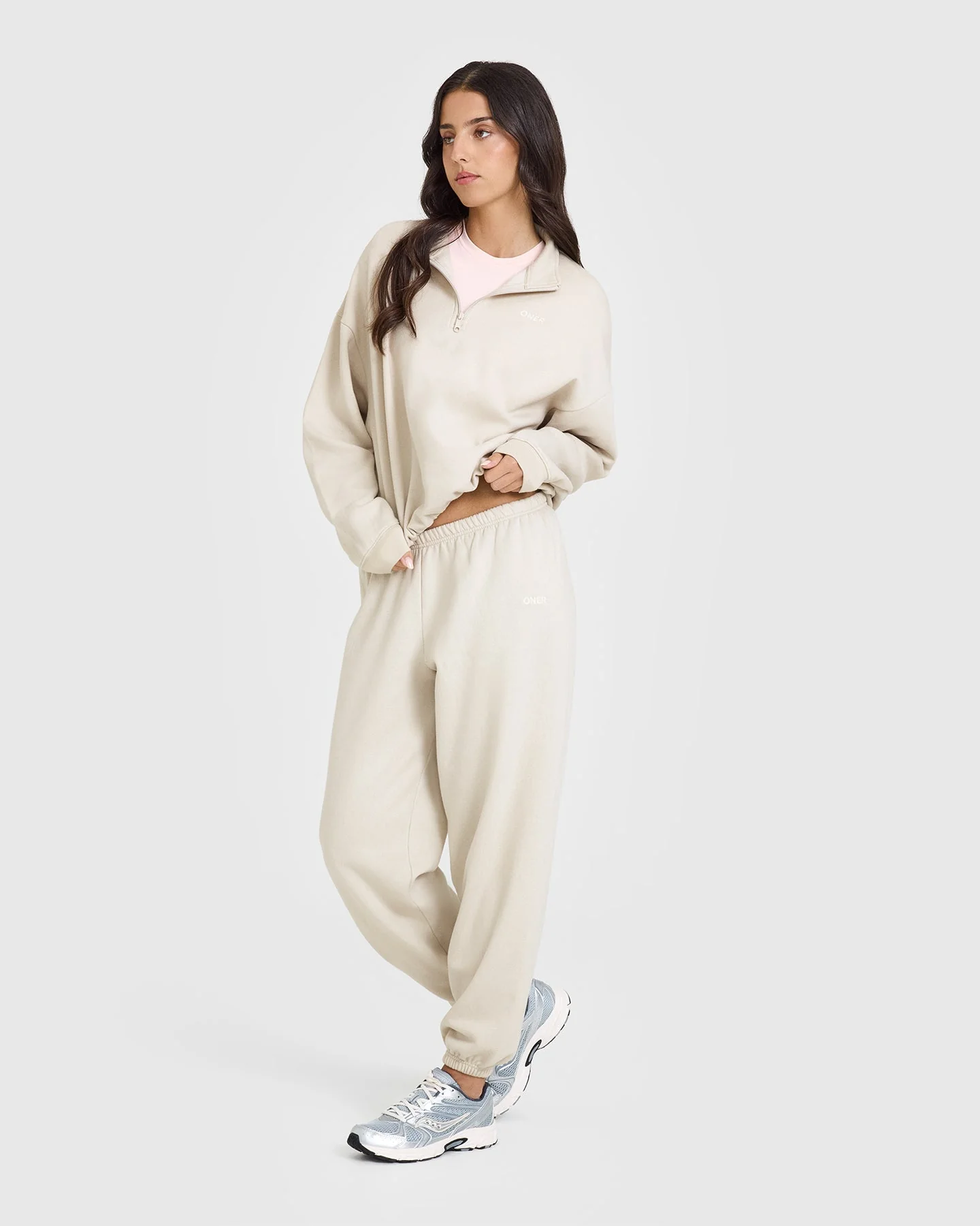 Mid Weight 1/4 Zip Sweatshirt | Sand - Image 3