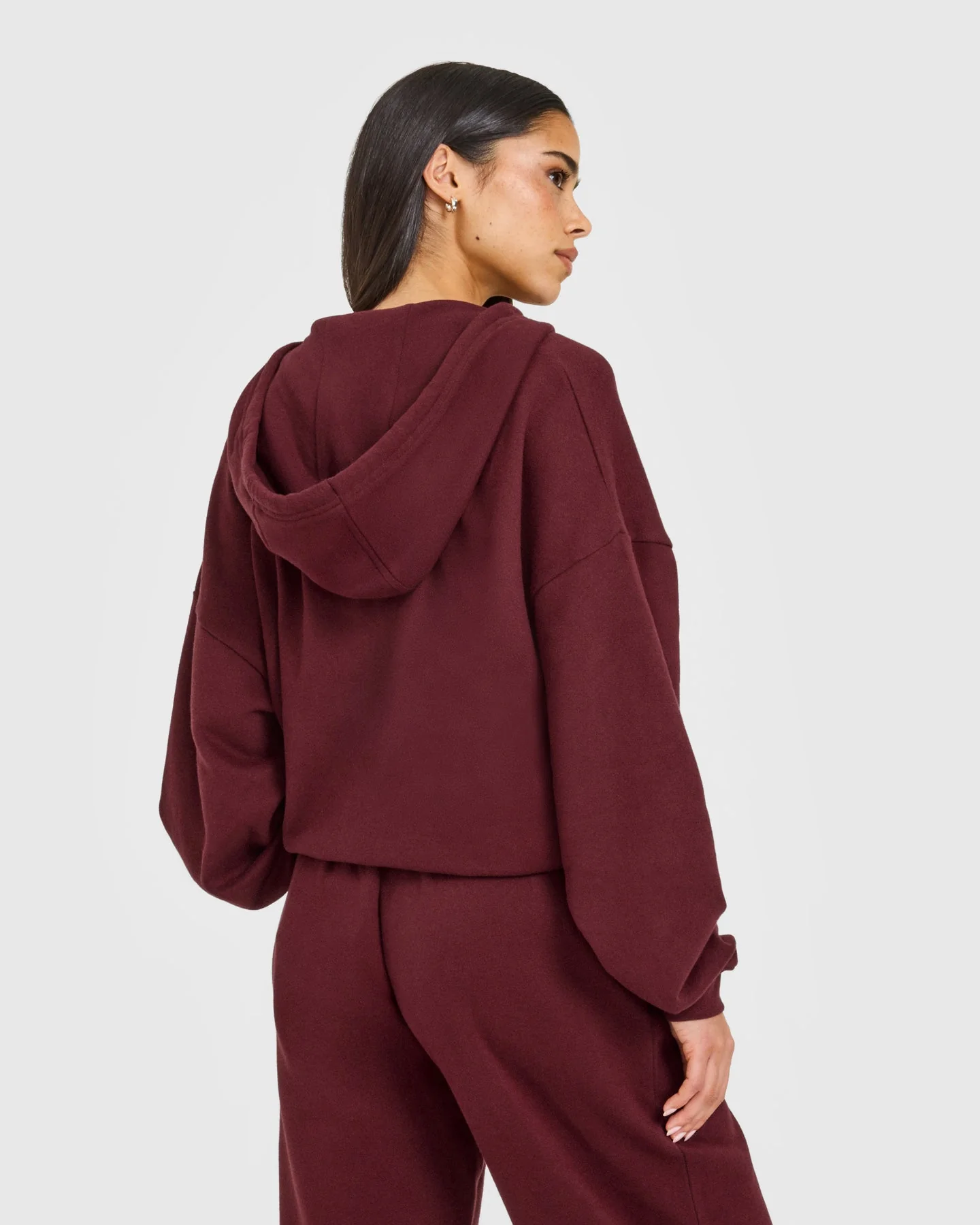 Mid Weight Relaxed Zip Through Hoodie | Rosewood - Image 2