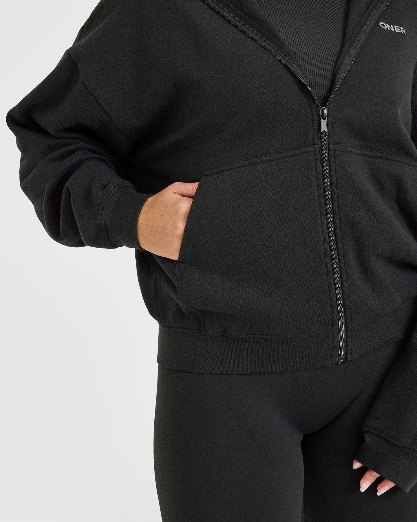 Mid Weight Zip Through Hoodie | Soft Black - Image 5