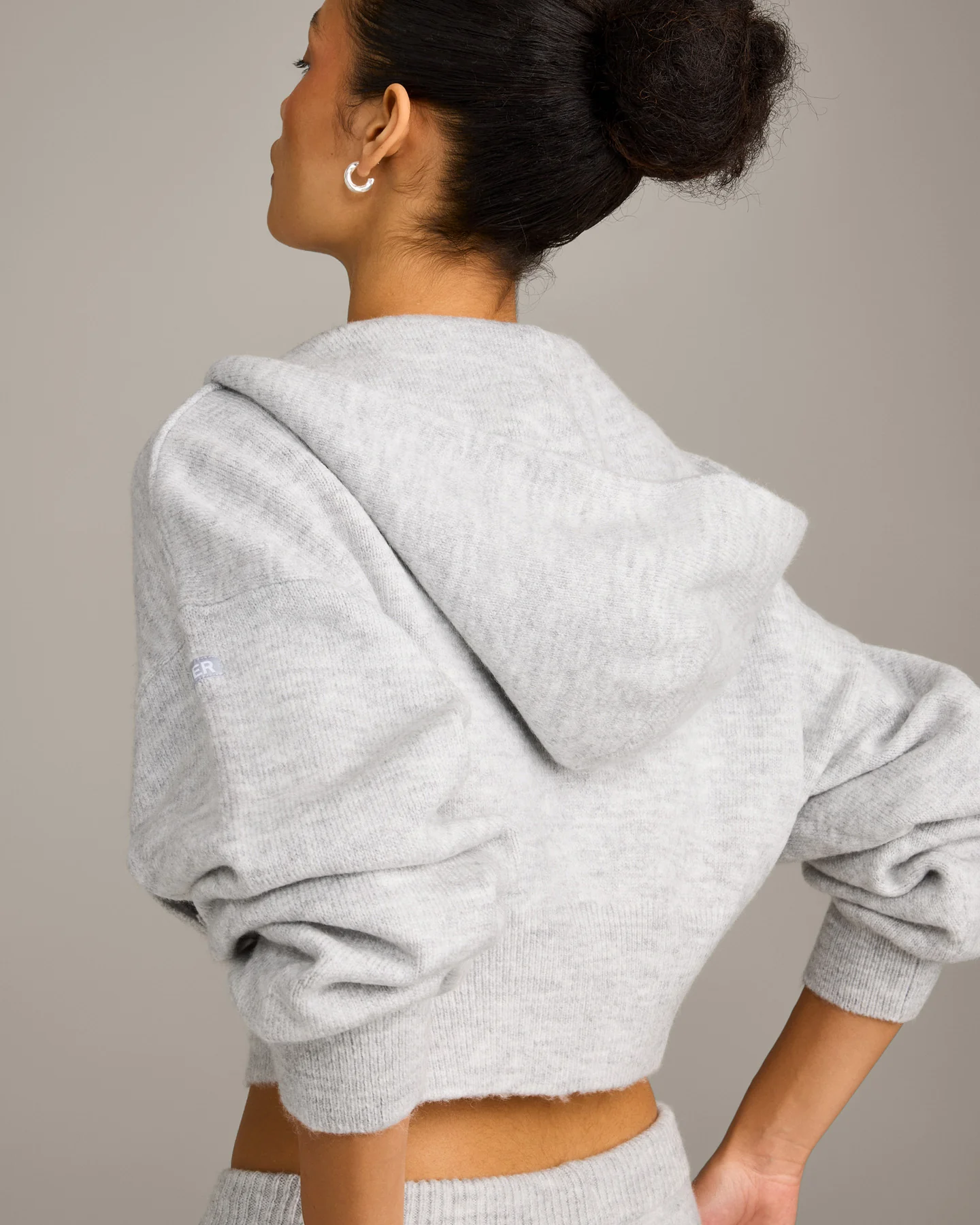Oversized Knit Zip Through Mid Hoodie | Light Grey Marl - Image 4