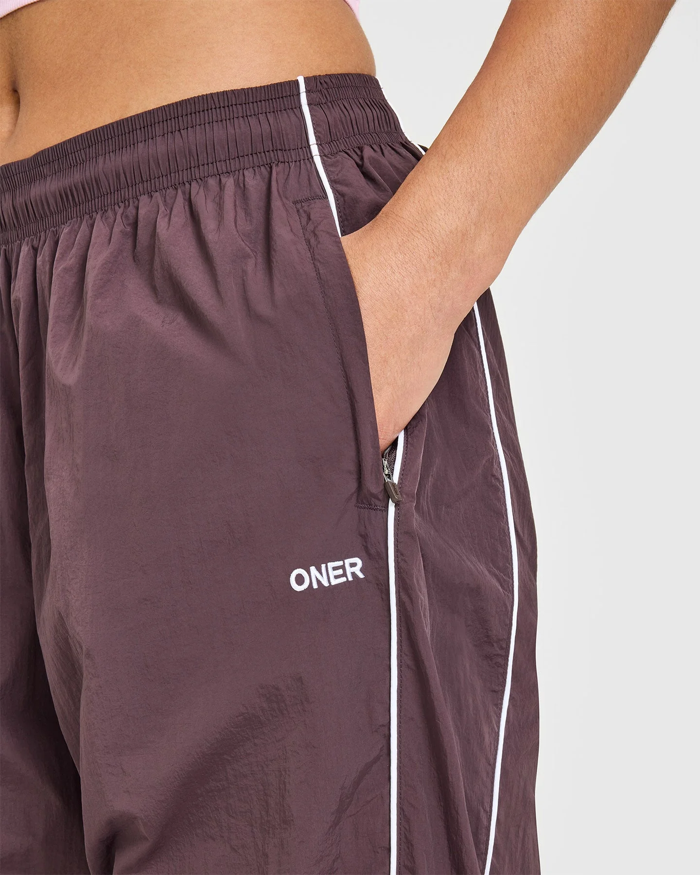 Oversized Piped Woven Straight Leg Track Bottoms | Deep Umber Brown - Image 5