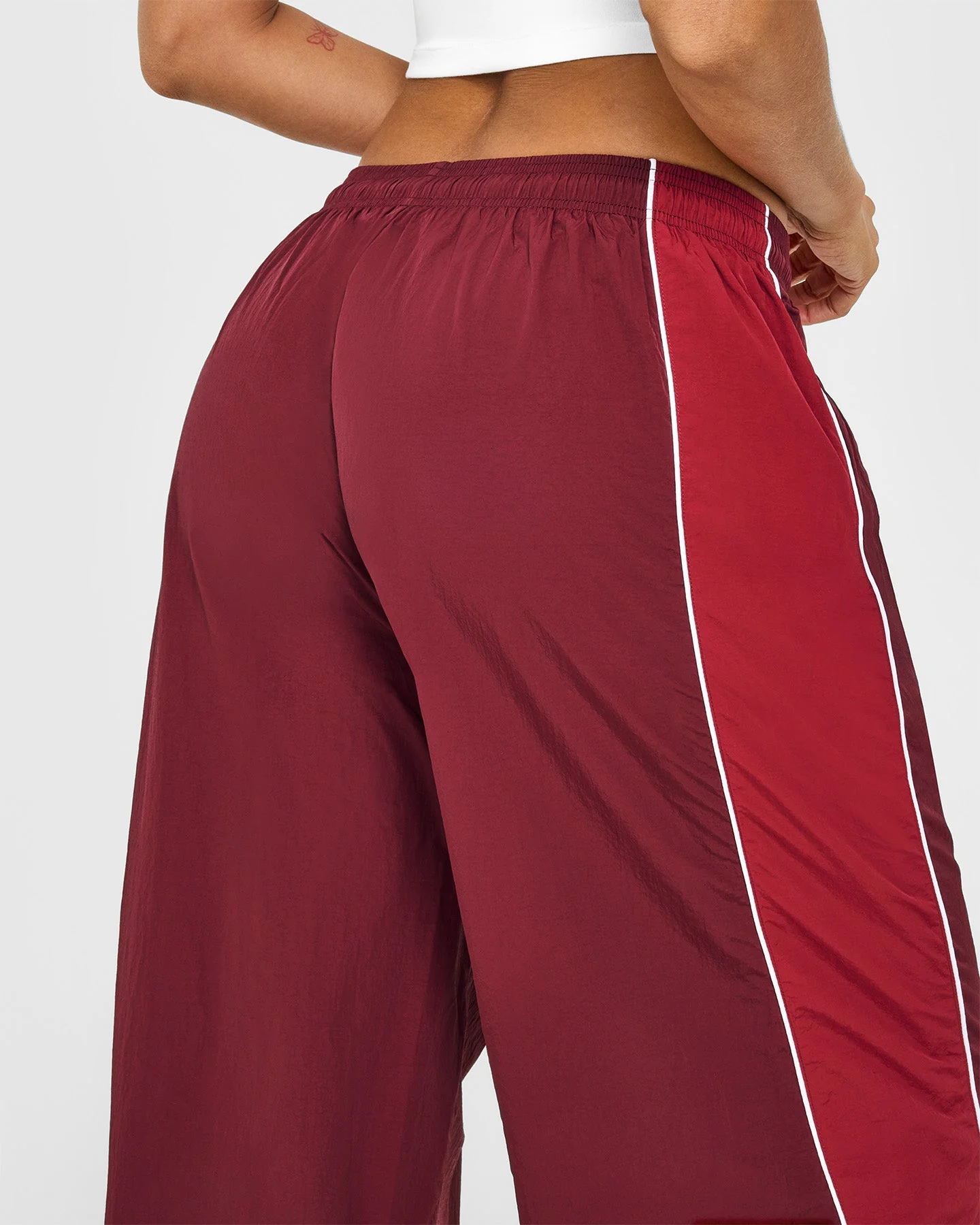 Oversized Piped Woven Straight Leg Track Bottoms | Rosewood - Image 4