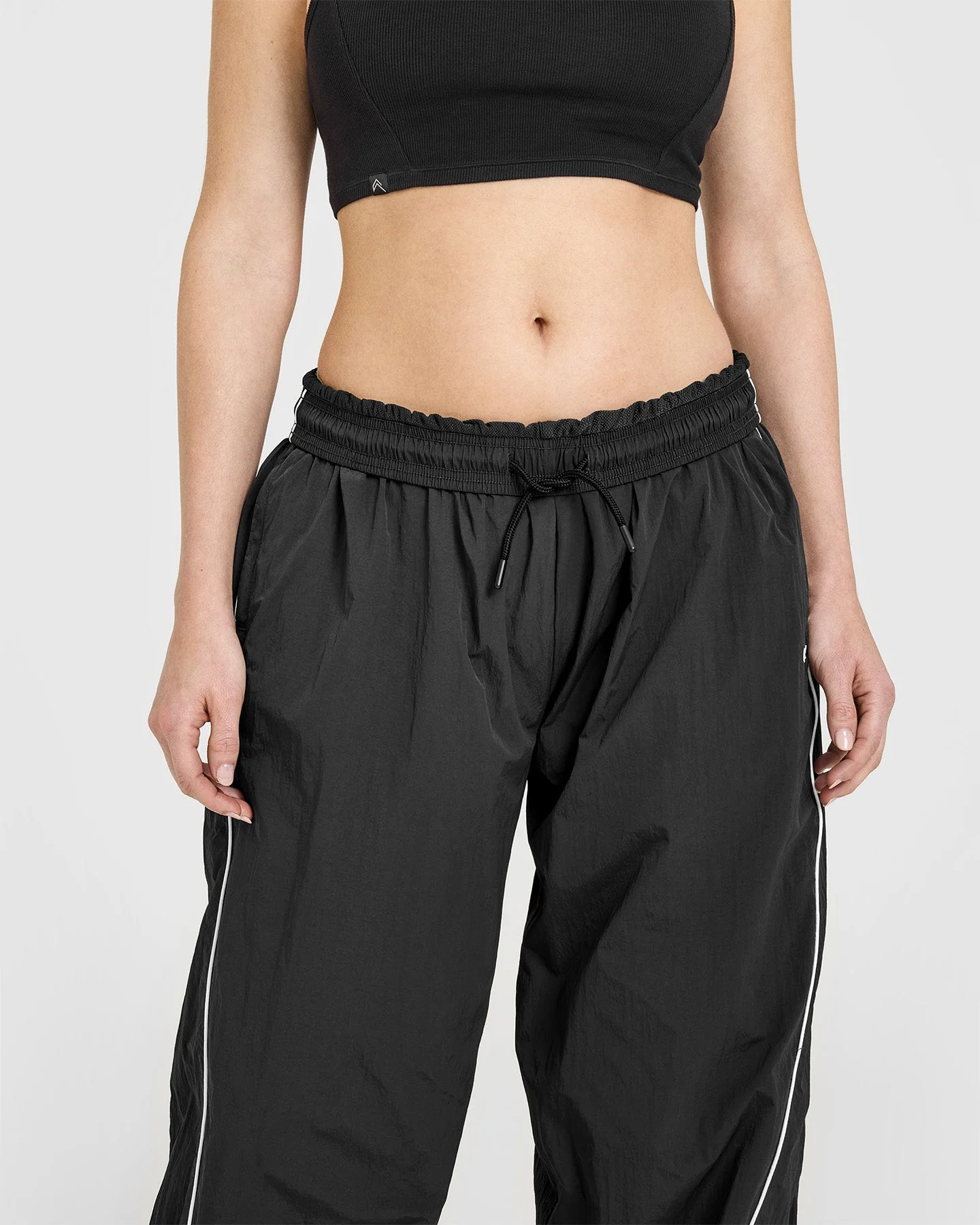 Oversized Piped Woven Straight Leg Track Bottoms | Soft Black - Image 6