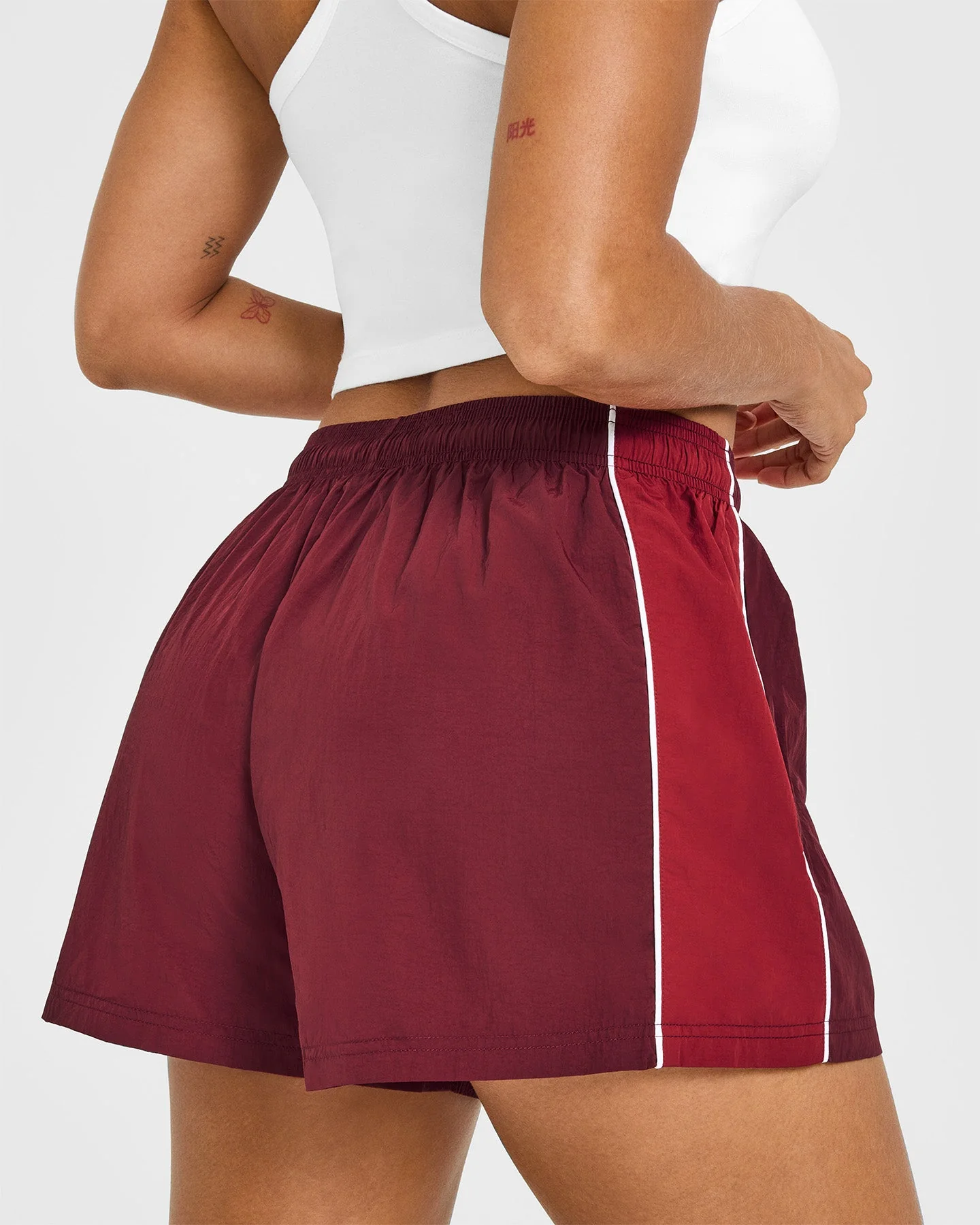 Oversized Piped Woven Track Shorts | Rosewood - Image 4