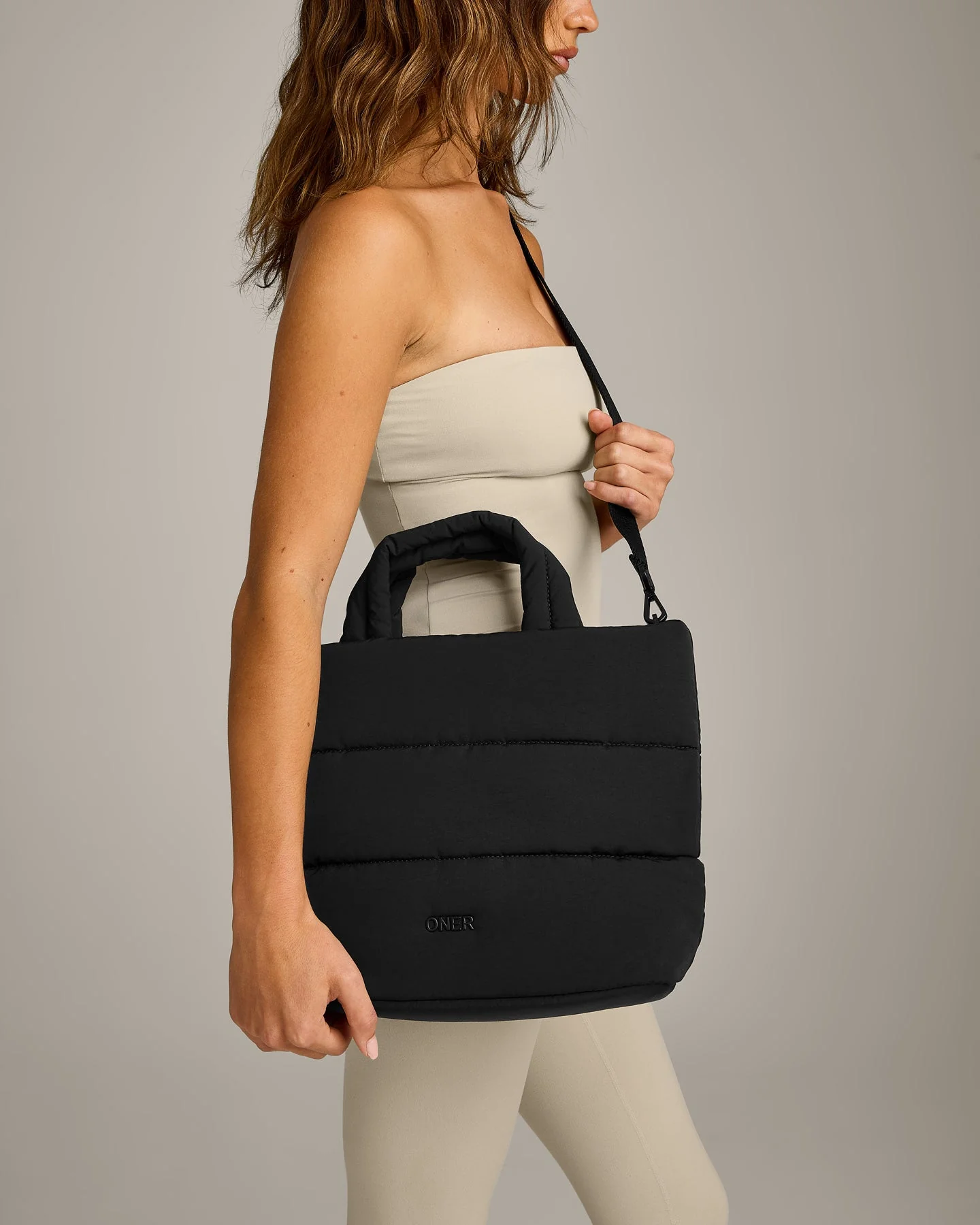 Quilted Midi Tote | Black - Image 5