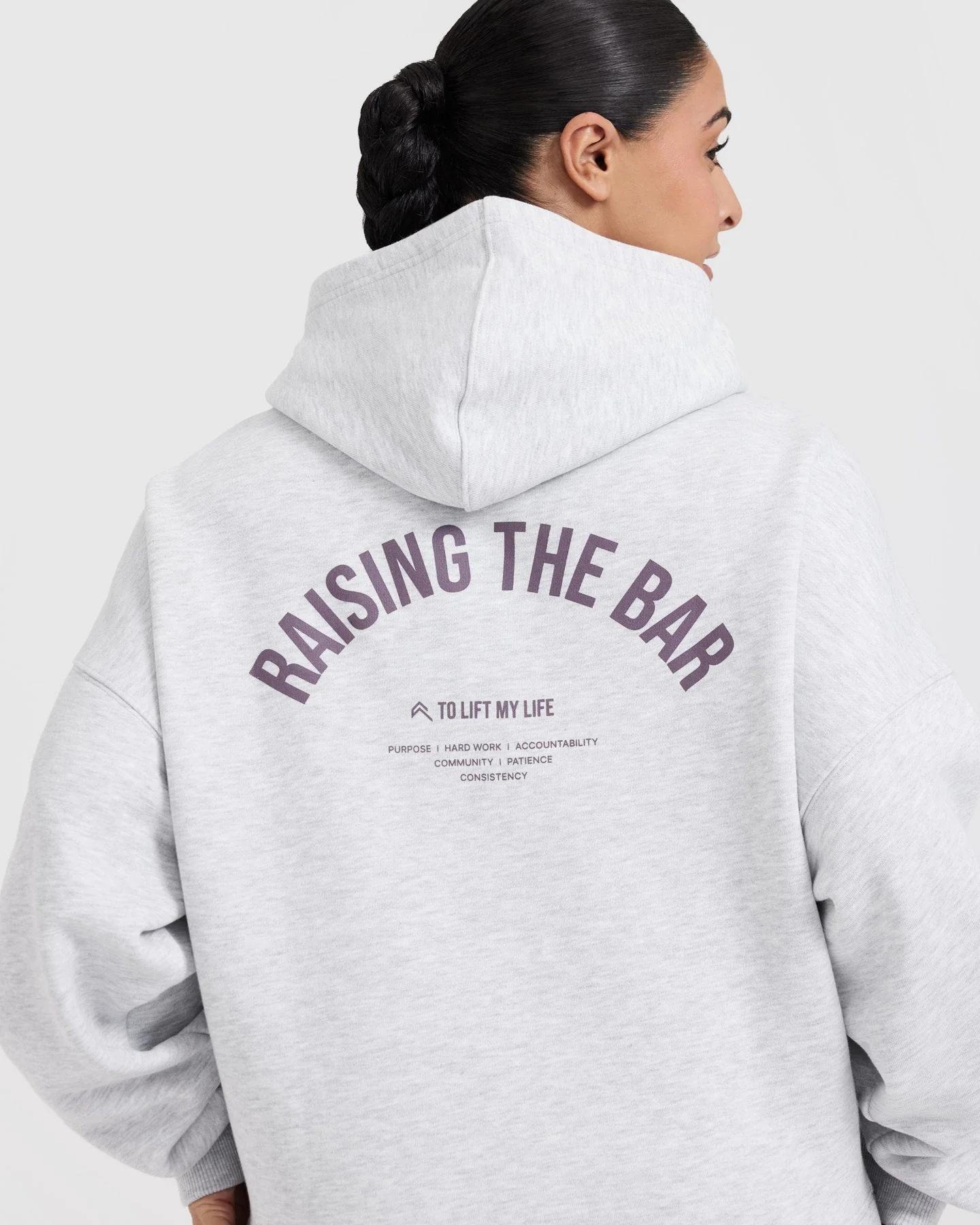 Raising the Bar Graphic Unisex Oversized Hoodie | Light Grey Marl - Image 5