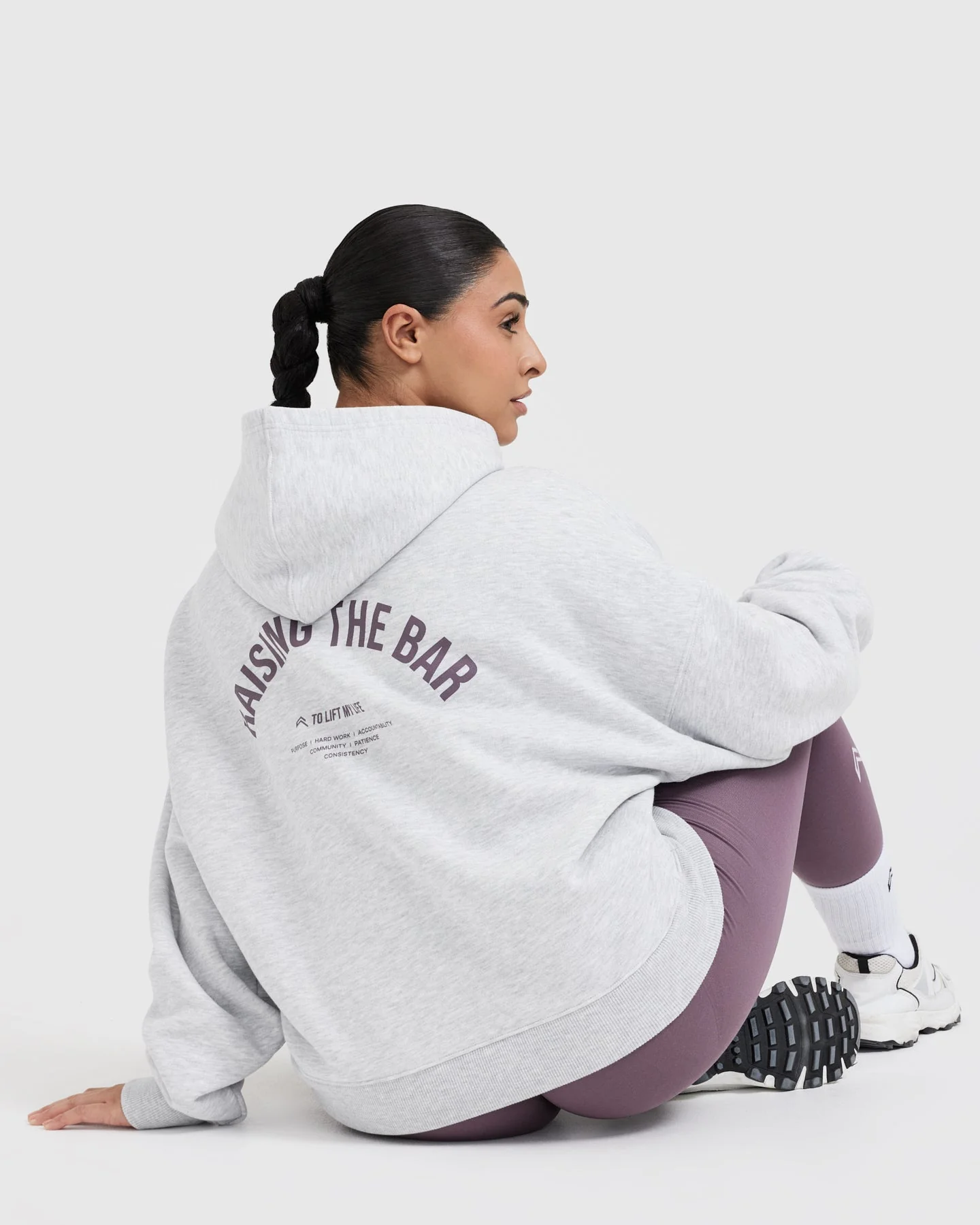 Raising the Bar Graphic Unisex Oversized Hoodie | Light Grey Marl - Image 6