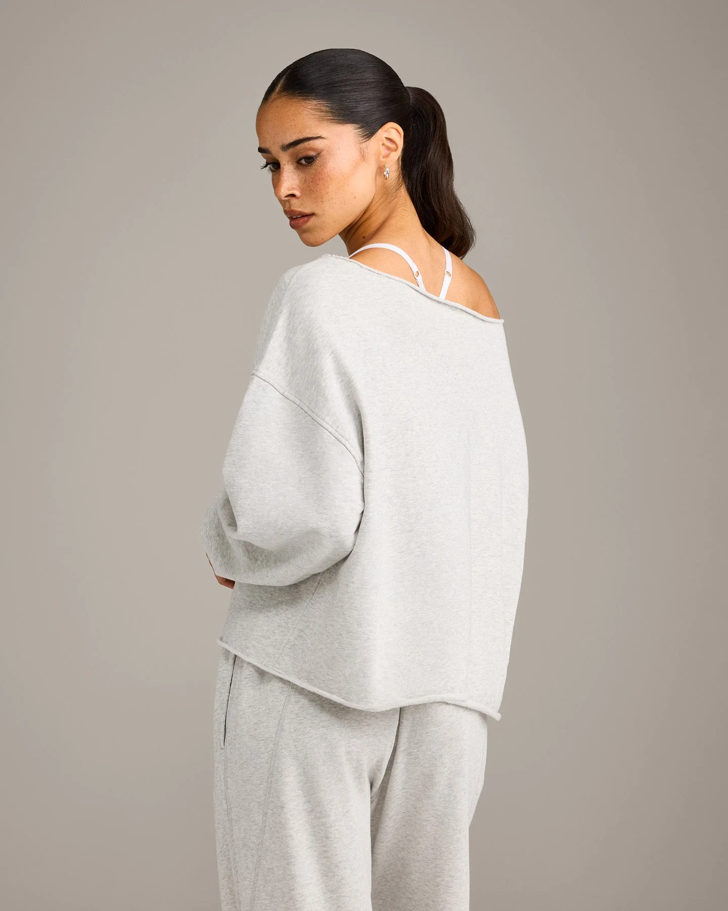 Raw Cut Lounge Off-The-Shoulder Sweatshirt | Light Grey Marl - Image 6
