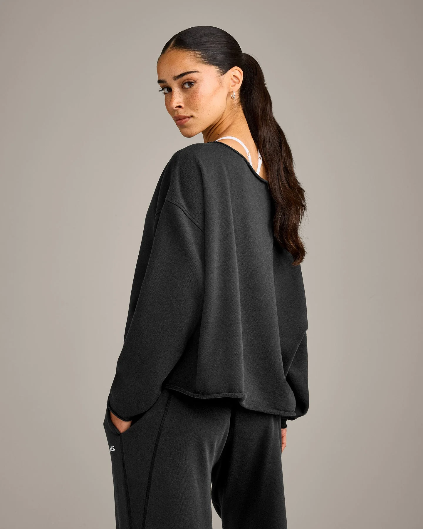 Raw Cut Lounge Off-The-Shoulder Sweatshirt | Washed Black - Image 6