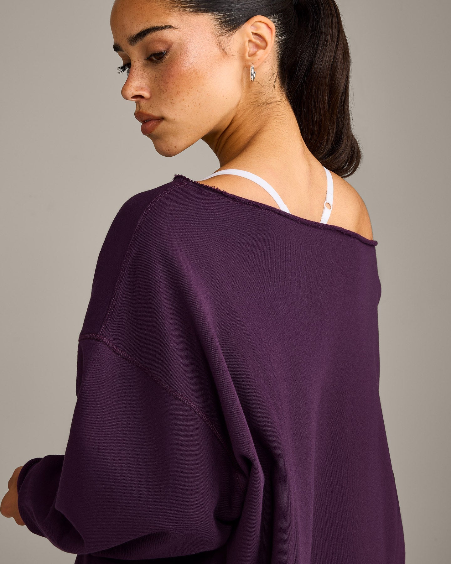 Raw Cut Lounge Off-The-Shoulder Sweatshirt | Washed Blackberry Purple - Image 4