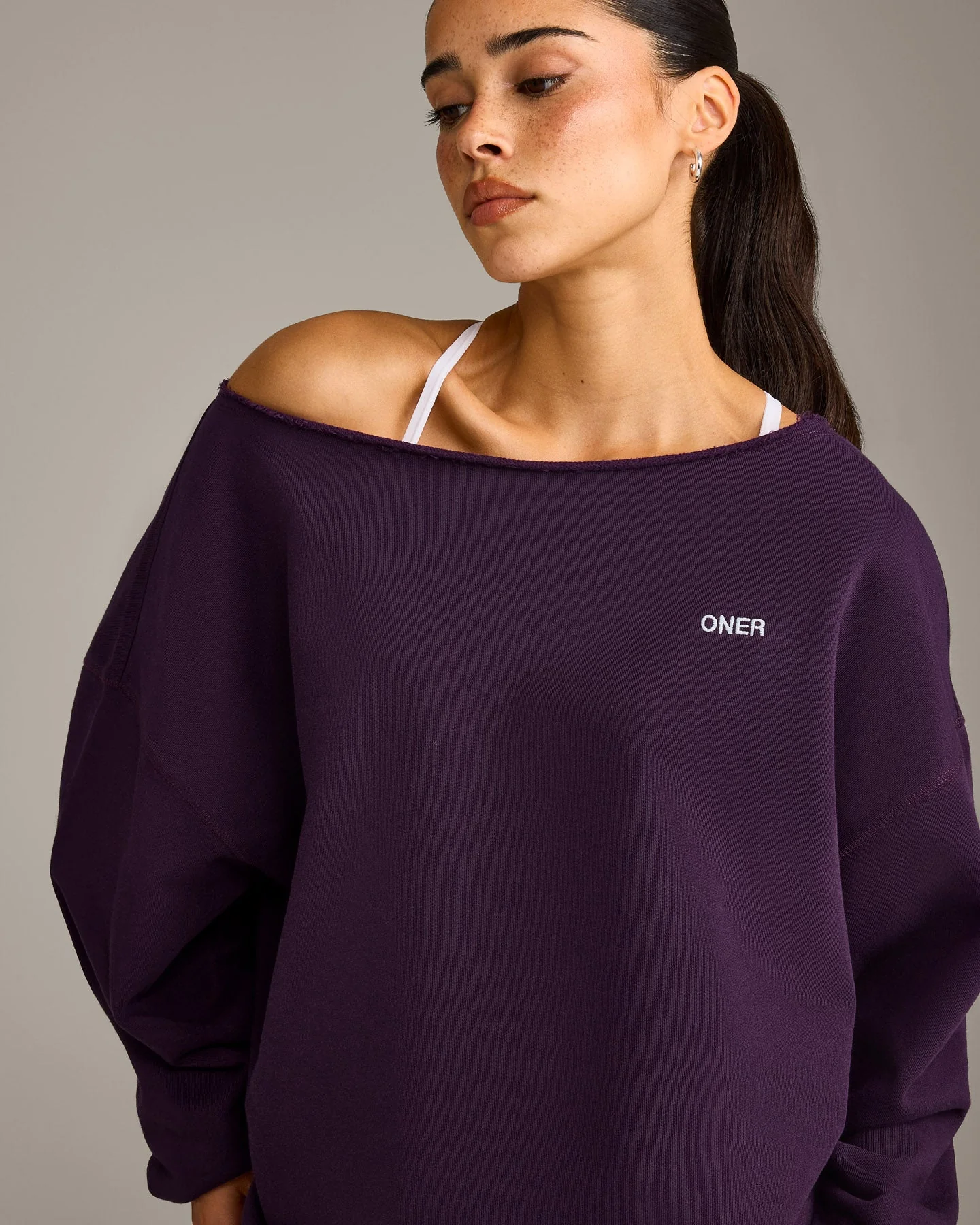 Raw Cut Lounge Off-The-Shoulder Sweatshirt | Washed Blackberry Purple - Image 5