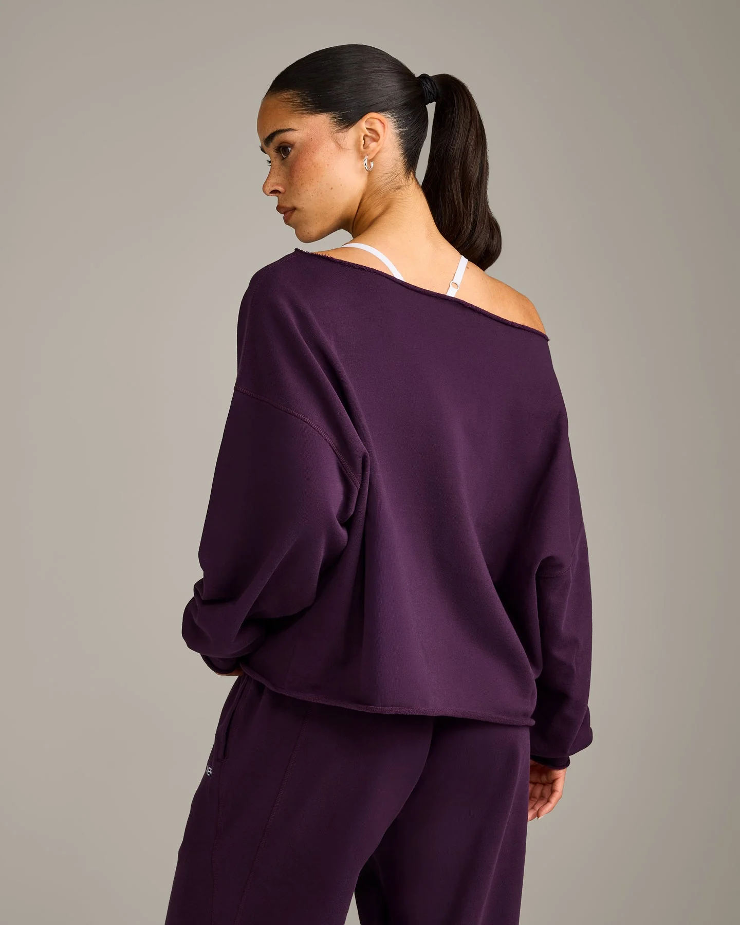 Raw Cut Lounge Off-The-Shoulder Sweatshirt | Washed Blackberry Purple - Image 7