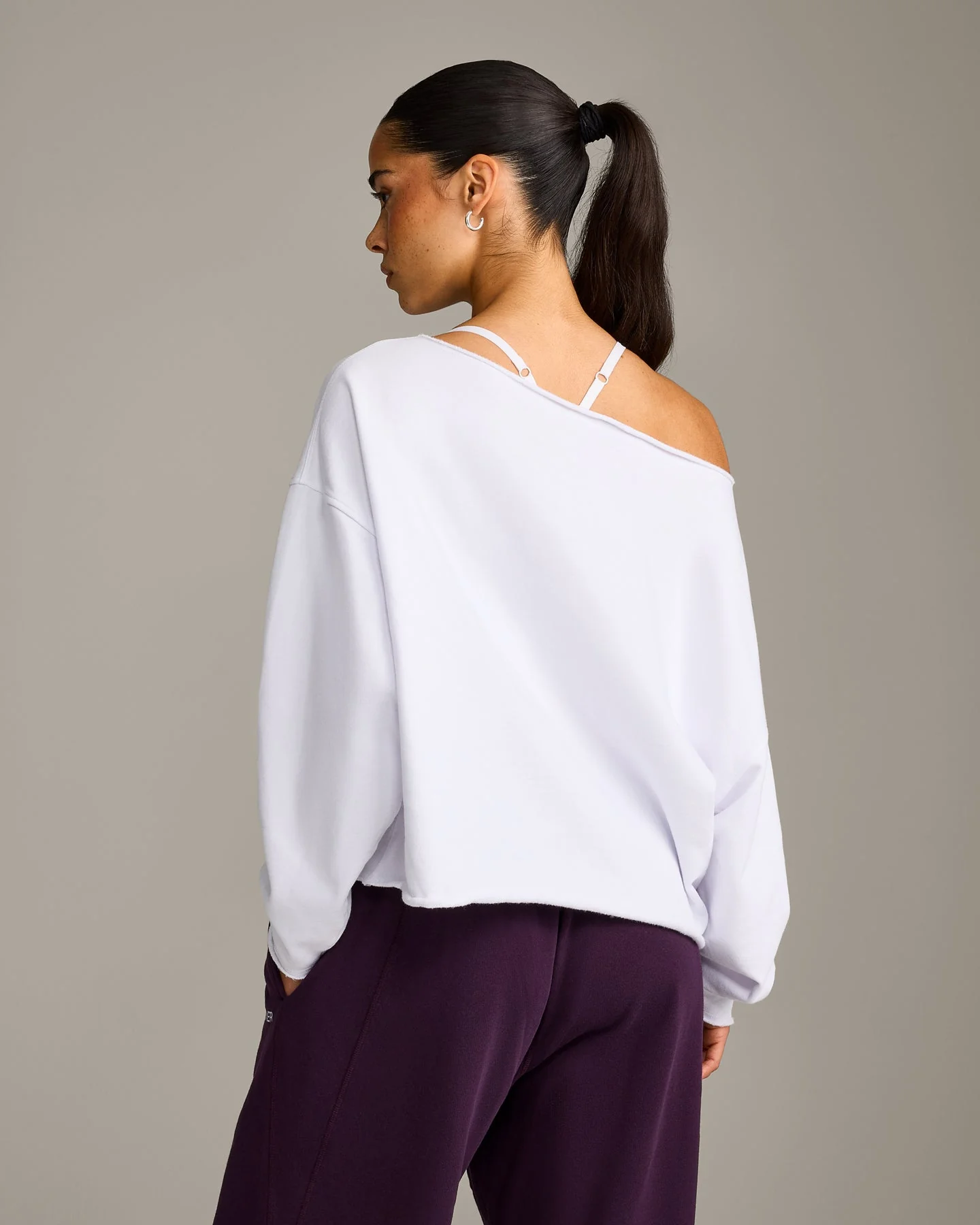 Raw Cut Lounge Off-The-Shoulder Sweatshirt | White - Image 2
