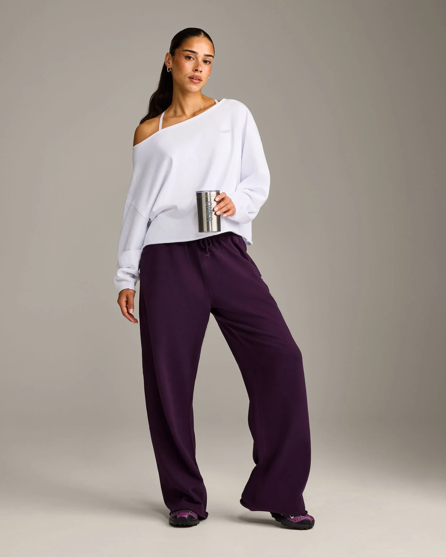 Raw Cut Lounge Off-The-Shoulder Sweatshirt | White - Image 3
