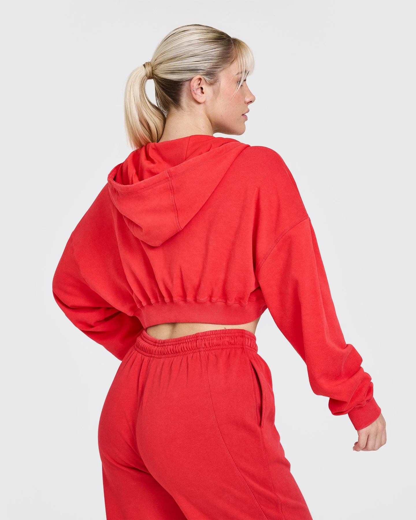 Raw Lounge Crop Zip Through Hoodie with Graphic | Muscle Mommy Red - Image 2