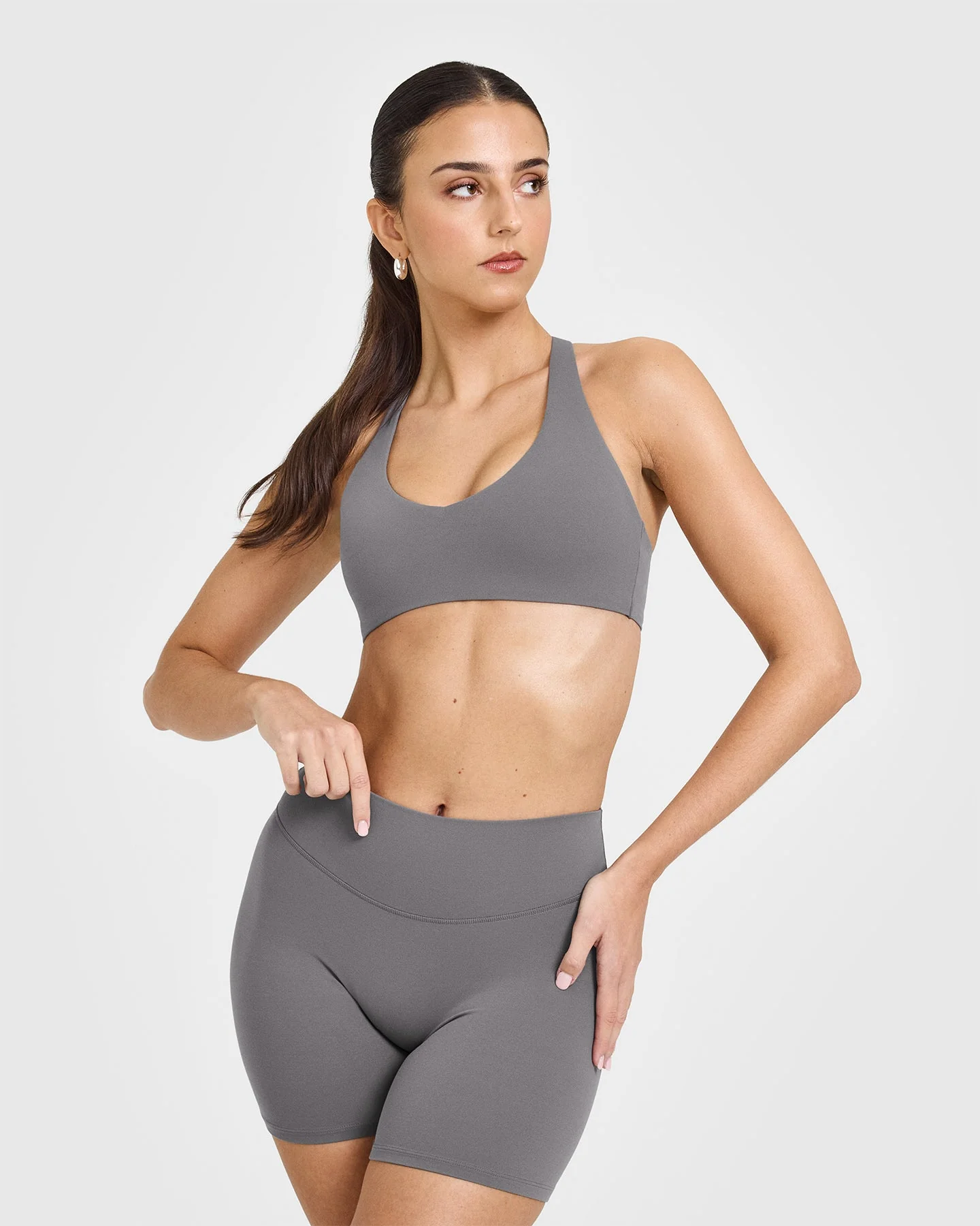 SoftMotion™ Bralette with White Logo | Ash Grey