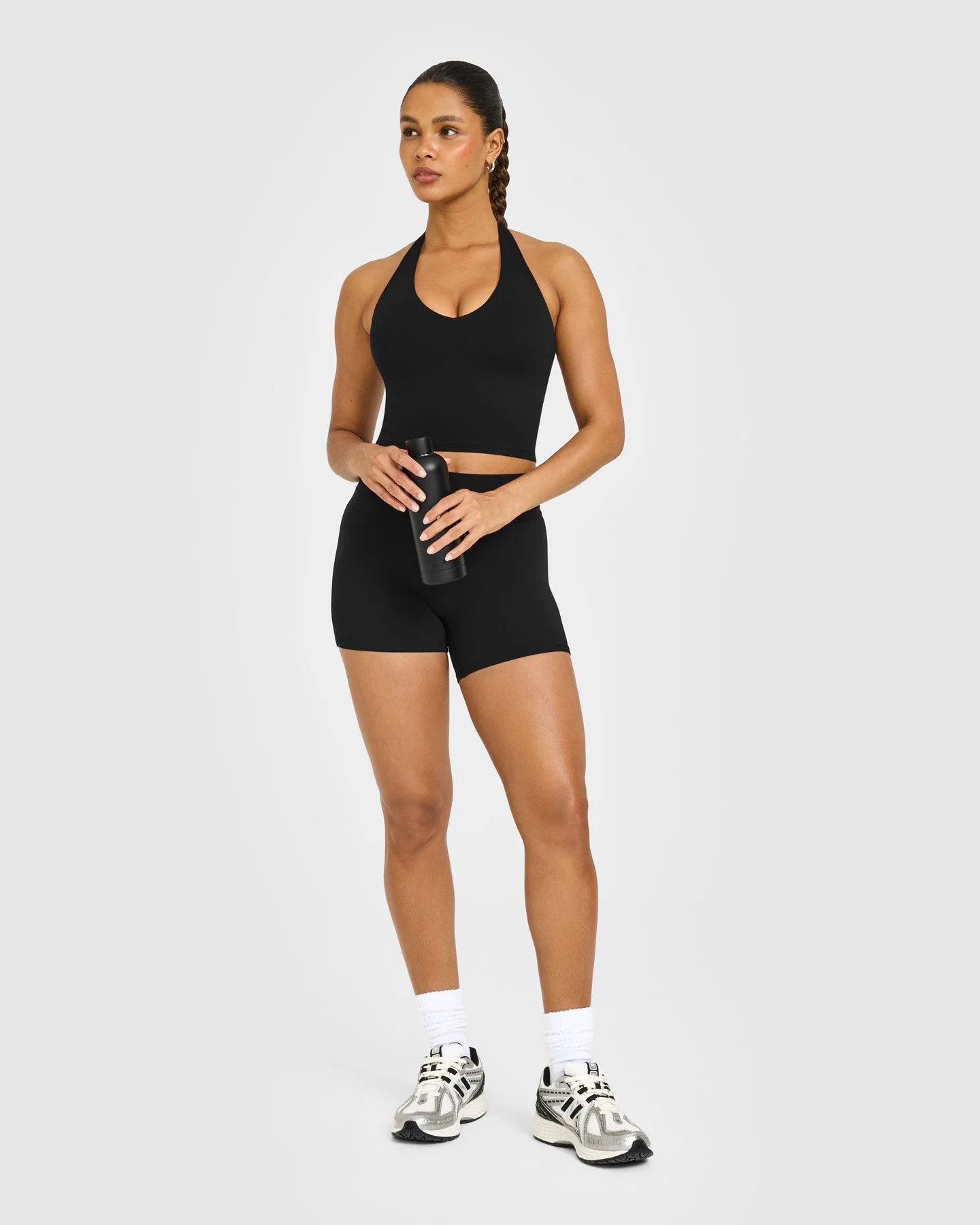 SoftMotion™ Halter Neck Mid Vest with Built in Bra Shelf with White Logo | Black - Image 2