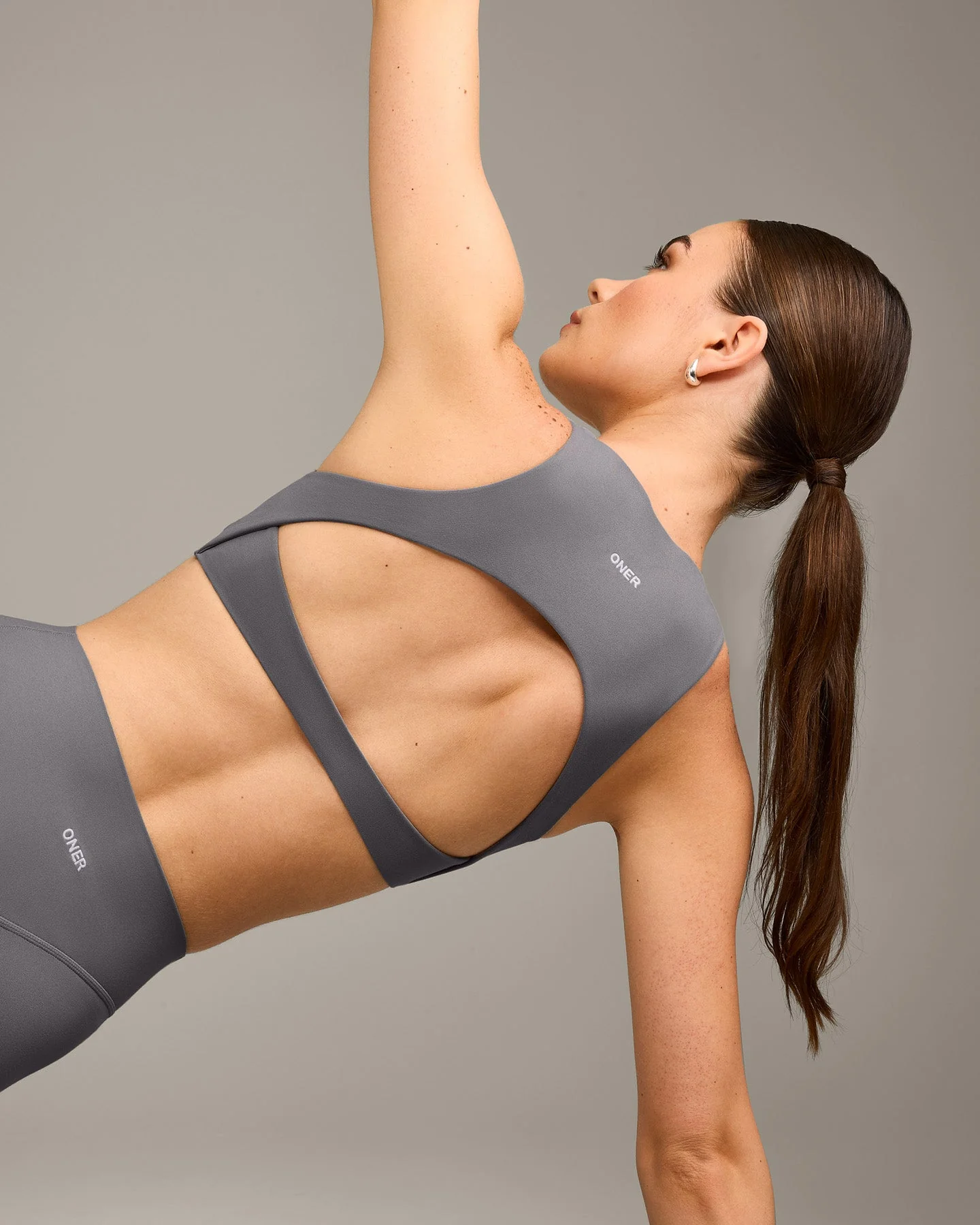 SoftMotion™ High Neck Sports Bra with Grey Logo | Ash Grey - Image 2