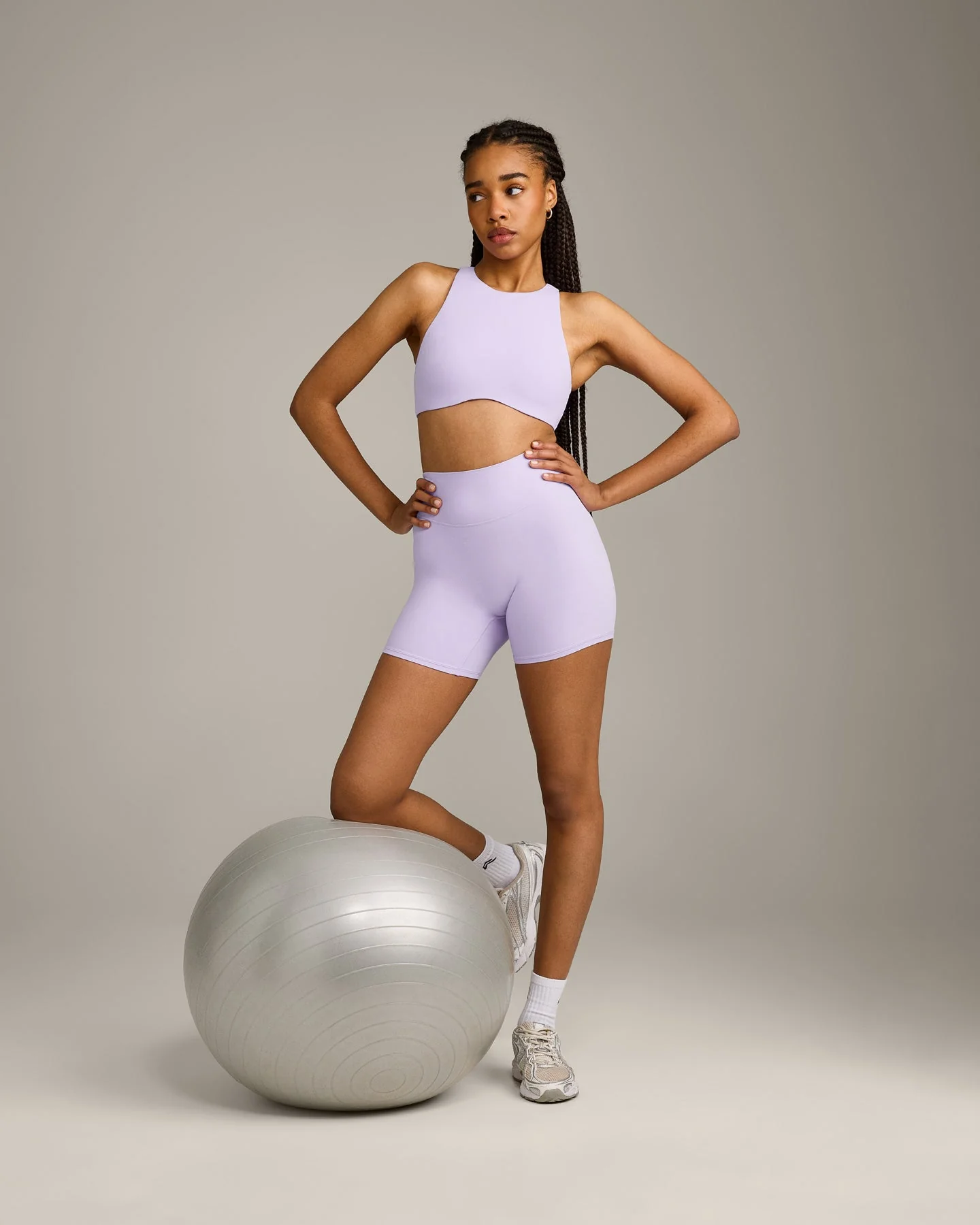 SoftMotion™ High Neck Sports Bra with Grey Logo | Lavender Purple - Image 3