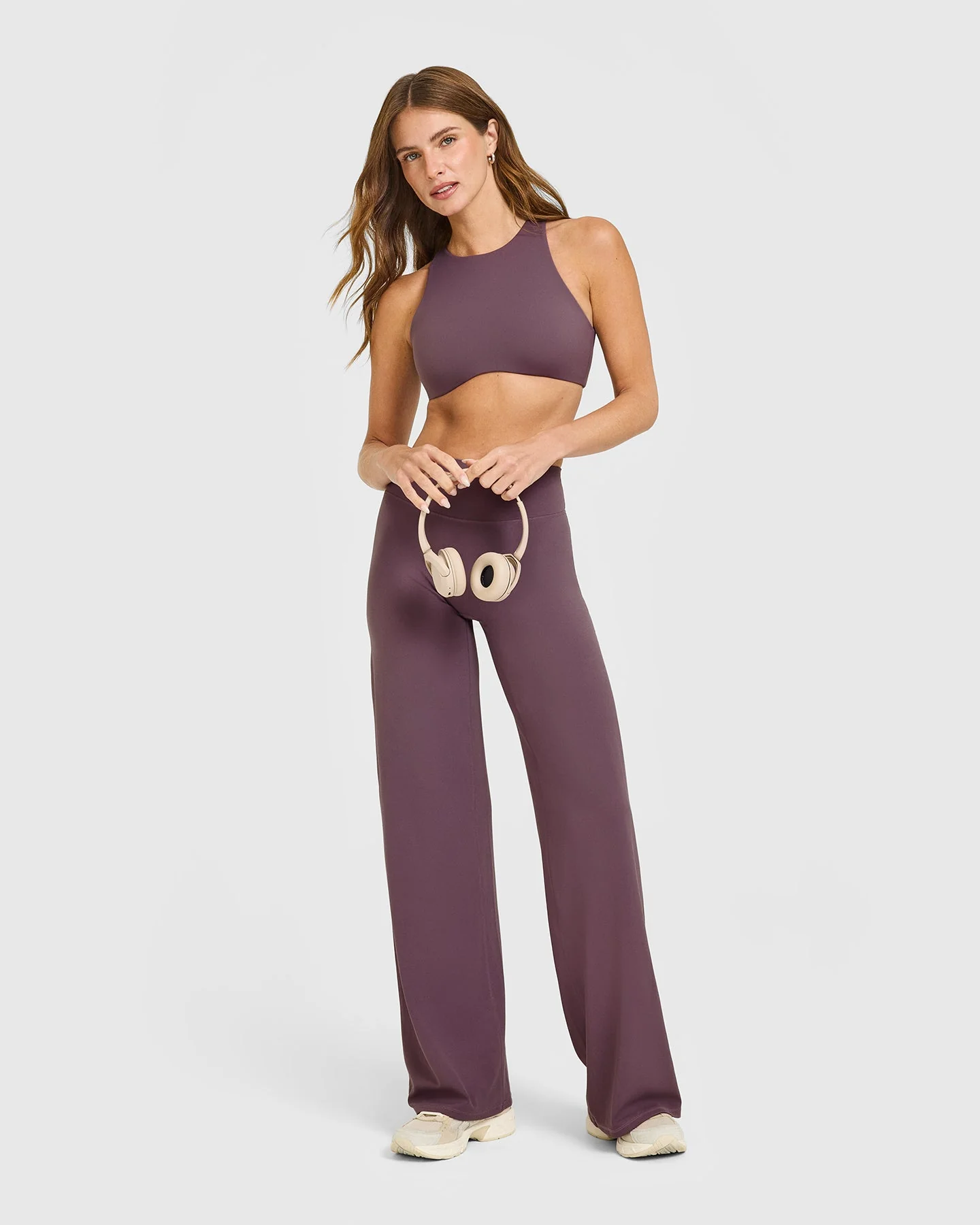 SoftMotion™ High Neck Sports Bra with White Logo | Vintage Purple - Image 3