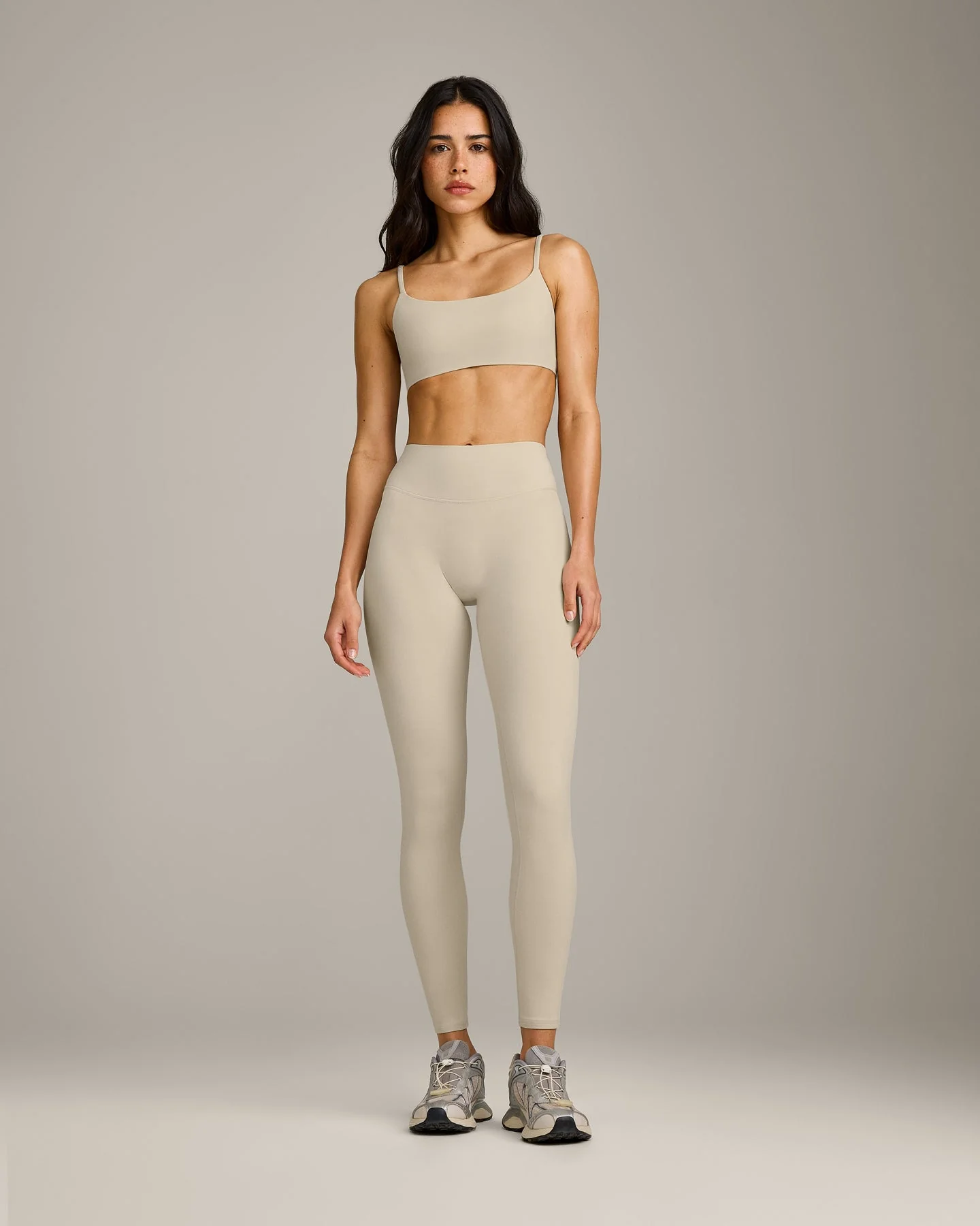 SoftMotion™ High Waisted Leggings with Grey Logo | Oatmeal - Image 2