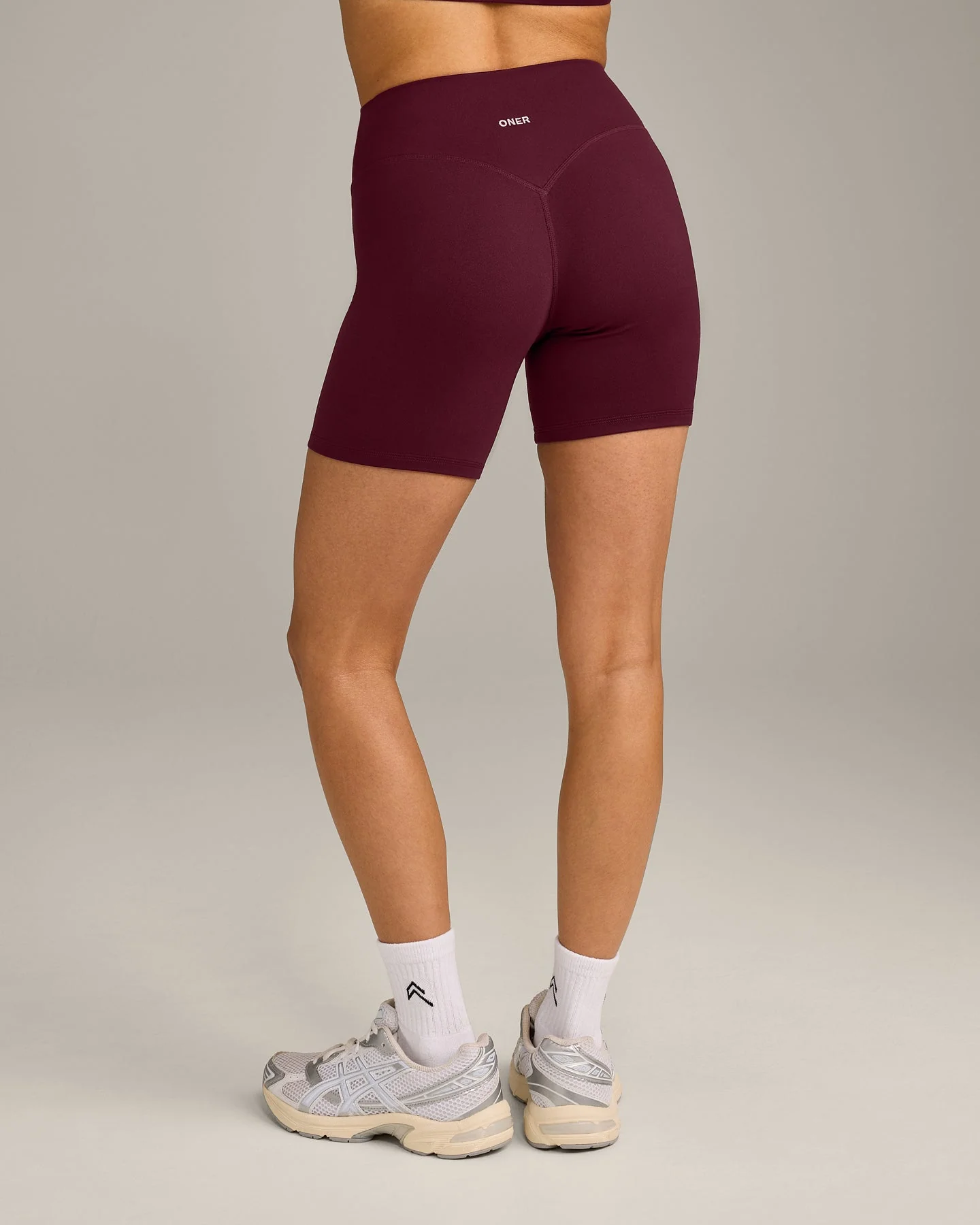 SoftMotion™ High Waisted Shorts 6" with Grey Logo | Cherry Lacquer Purple