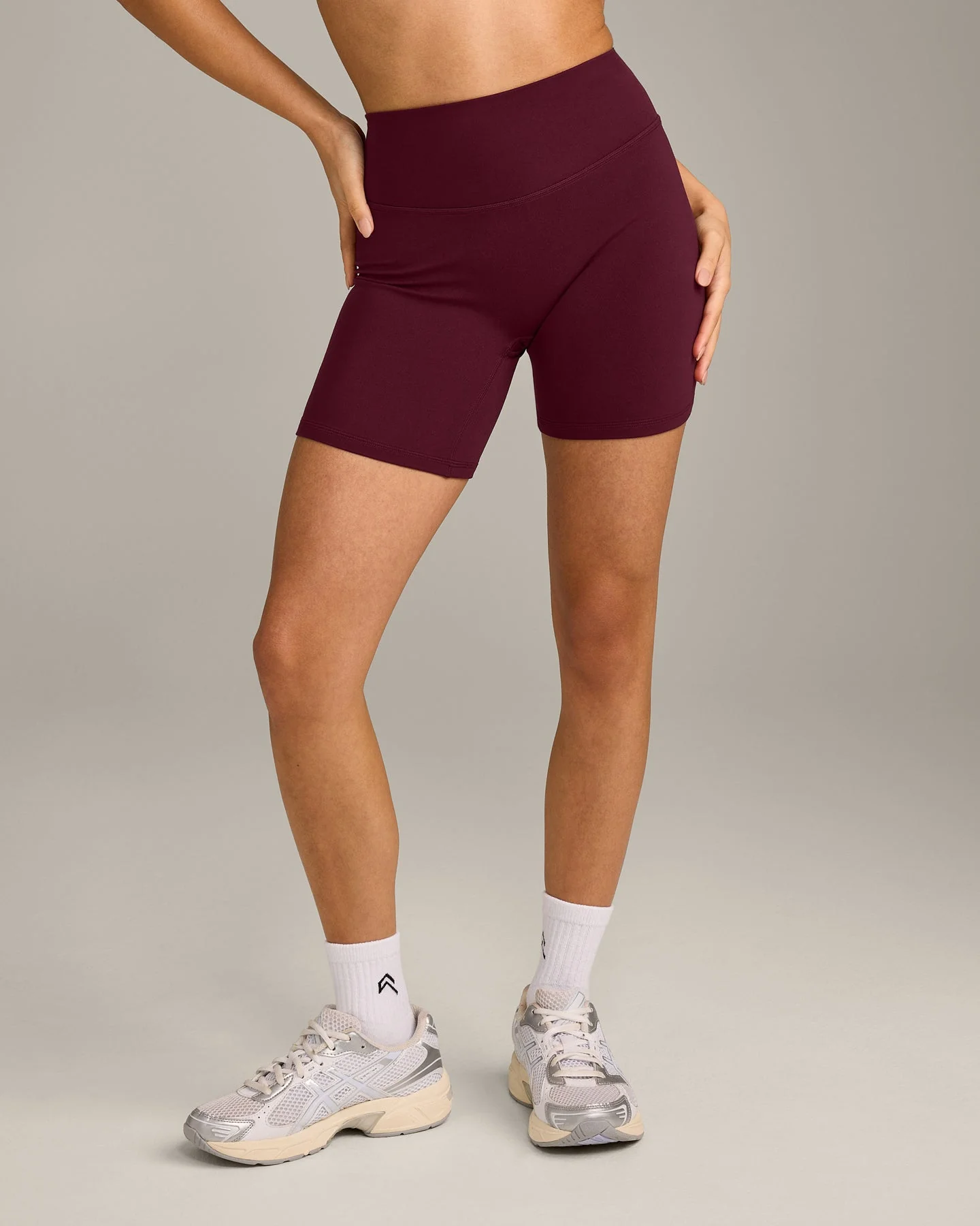 SoftMotion™ High Waisted Shorts 6" with Grey Logo | Cherry Lacquer Purple - Image 6