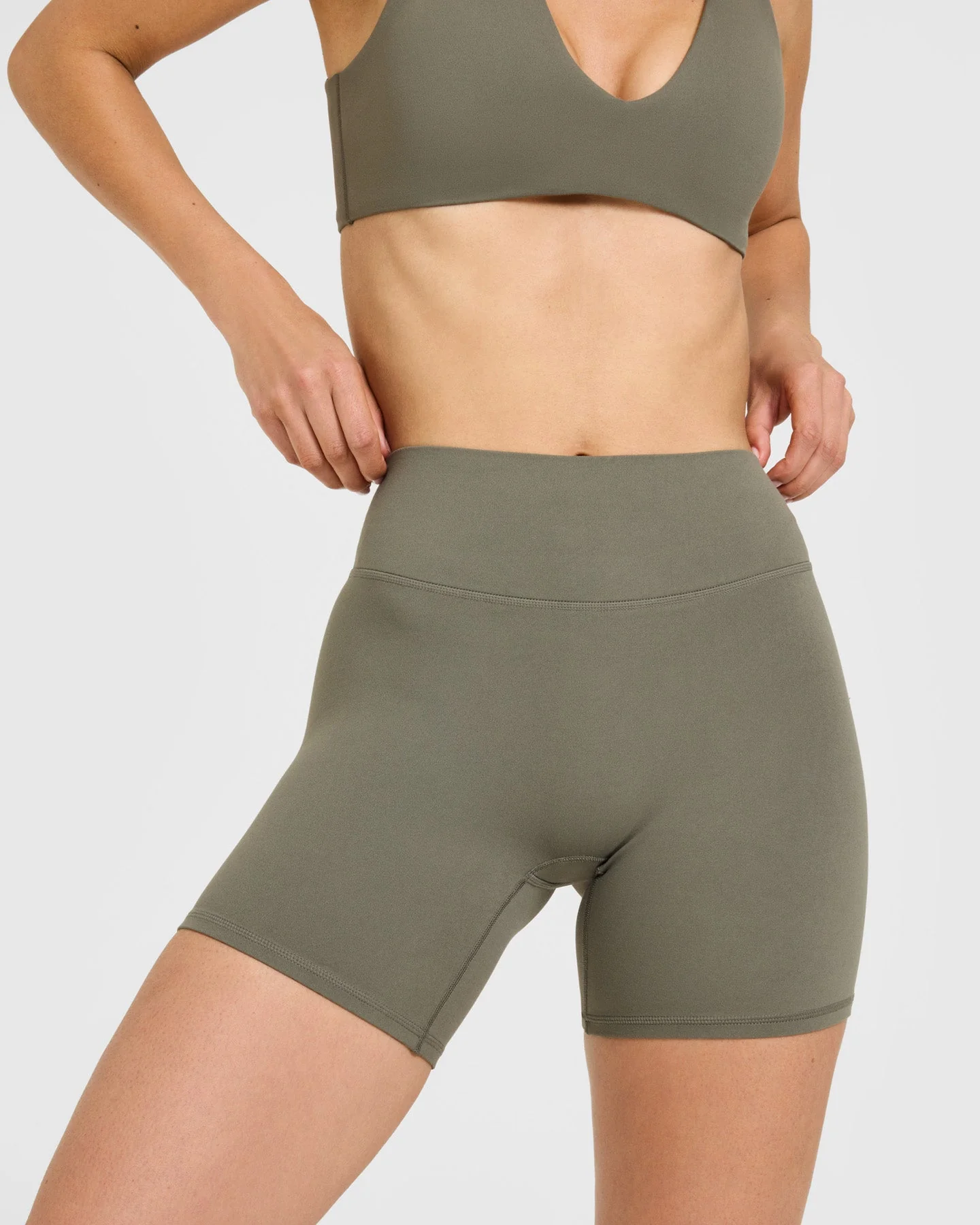 SoftMotion™ High Waisted Shorts 6" with White Logo | Alpine Green - Image 5