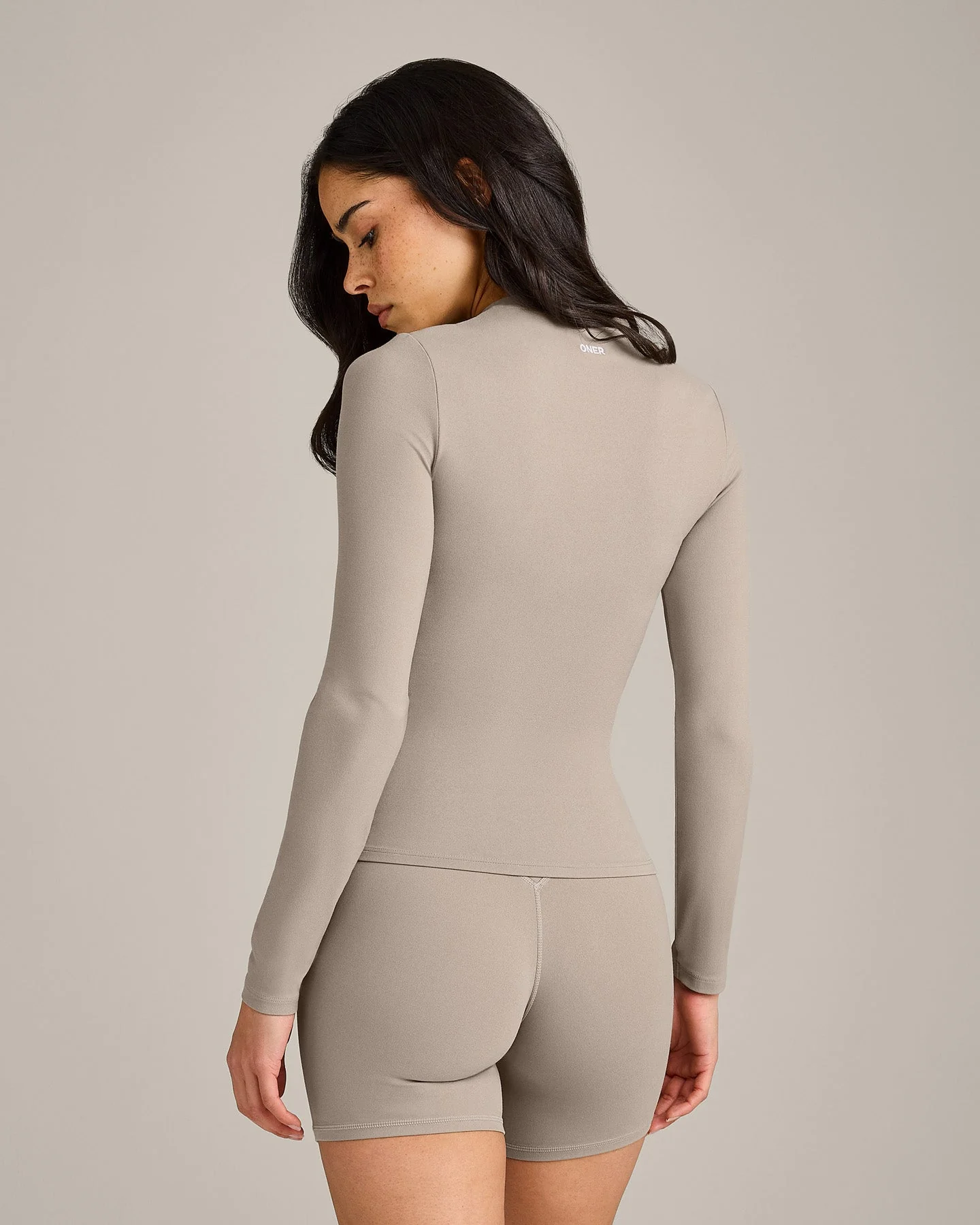 SoftMotion™ Long Sleeve Top with White Logo | Warm Sand - Image 2
