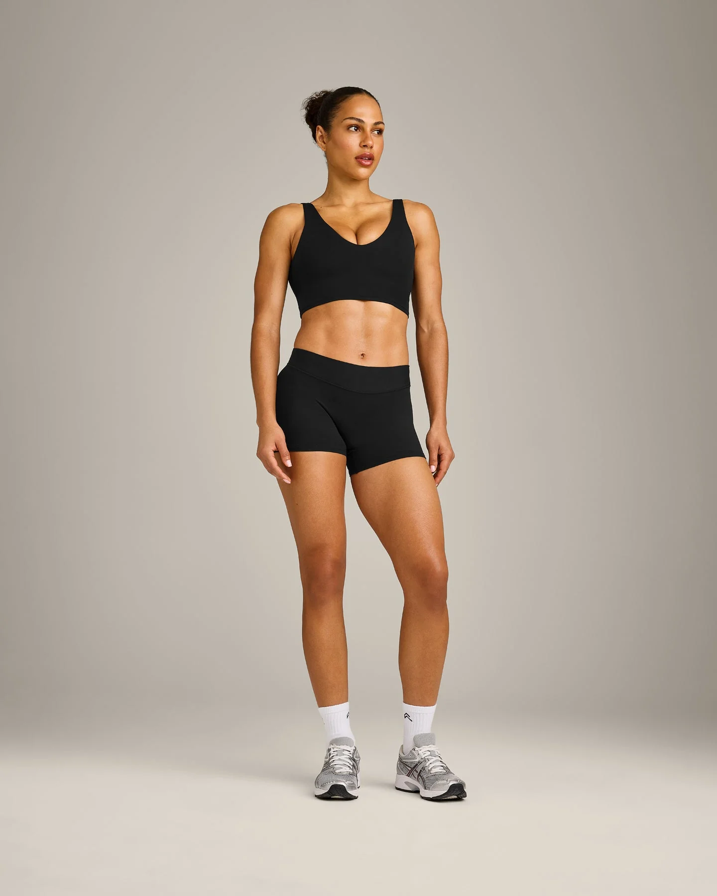 SoftMotion™ Longline Sports Bra with Grey Logo | Black - Image 3