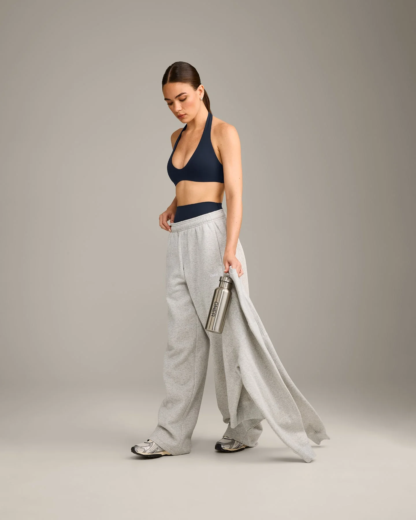 SoftMotion™ Minimal Halter Neck Bralette with Grey Logo | True Blue - Image 3
