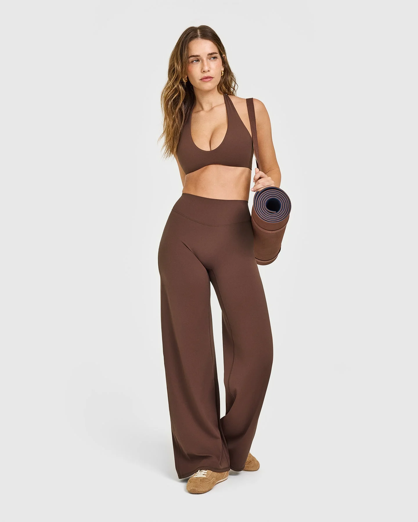 SoftMotion™ Minimal Halter Neck Bralette with White Logo | Espresso Brown - Image 3