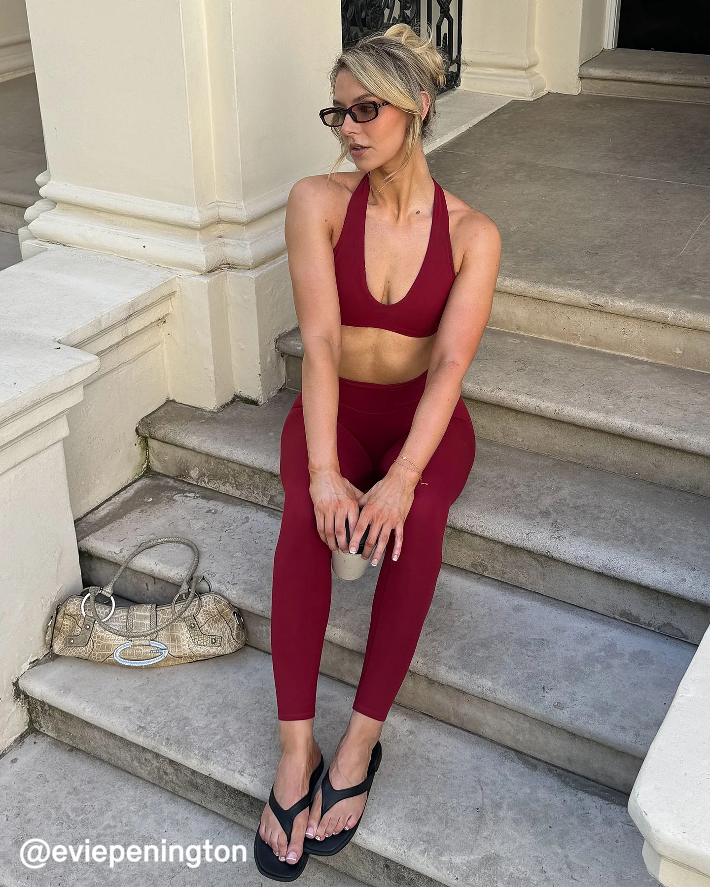 SoftMotion™ Minimal Halter Neck Bralette with White Logo | Ruby Red - Image 4