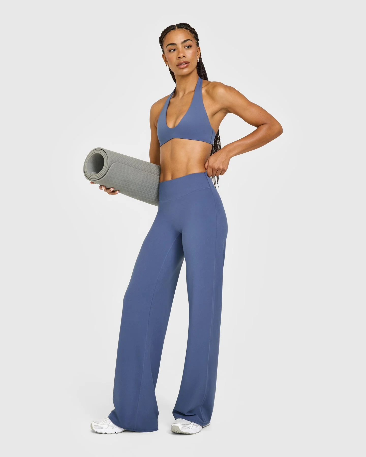 SoftMotion™ Minimal Halter Neck Bralette with White Logo | Slate Blue - Image 3