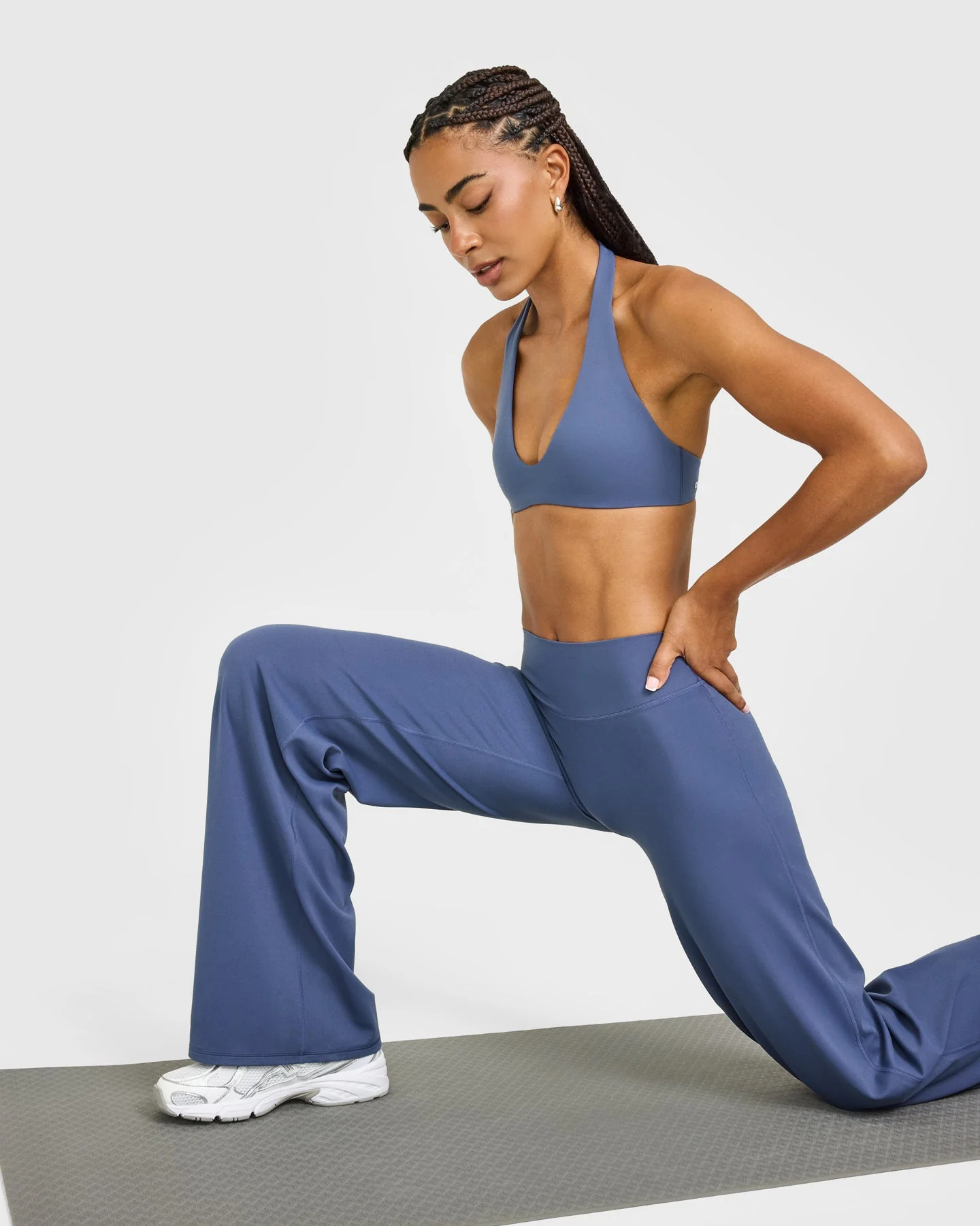 SoftMotion™ Minimal Halter Neck Bralette with White Logo | Slate Blue - Image 6
