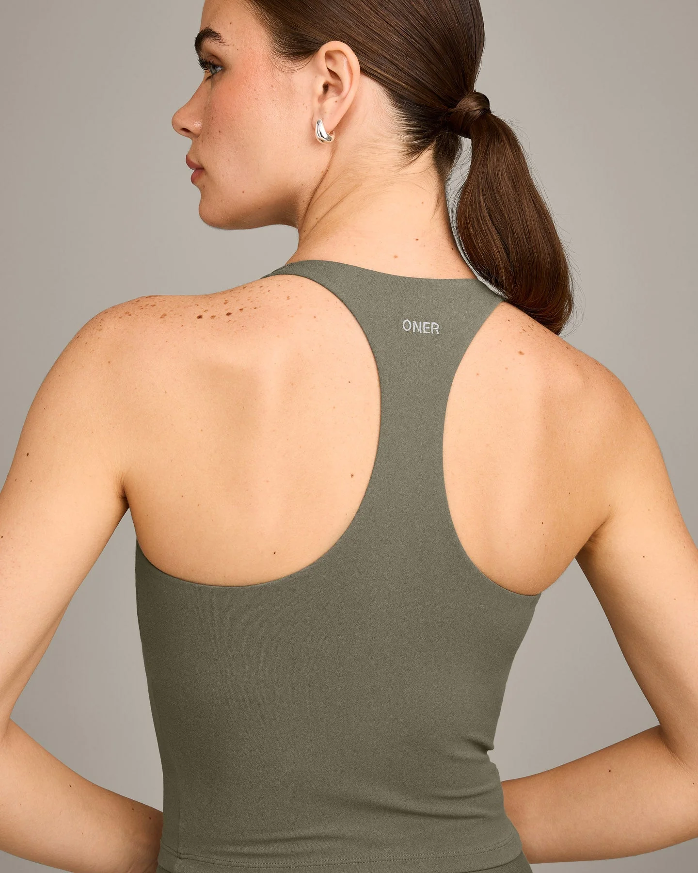 SoftMotion™ Racer Back Mid Vest with Built in Bra Shelf with Grey Logo | Alpine Green - Image 4