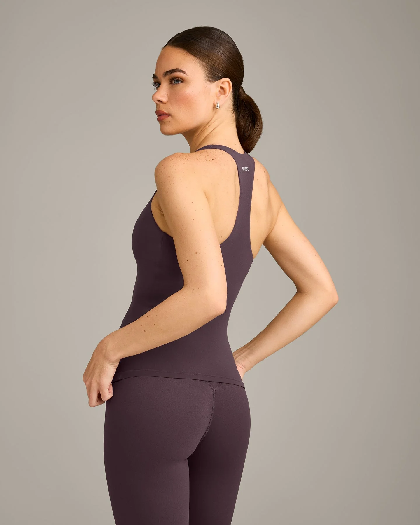 SoftMotion™ Racer Back Vest with Built in Bra Shelf with Grey Logo | Dark Umber Brown - Image 2