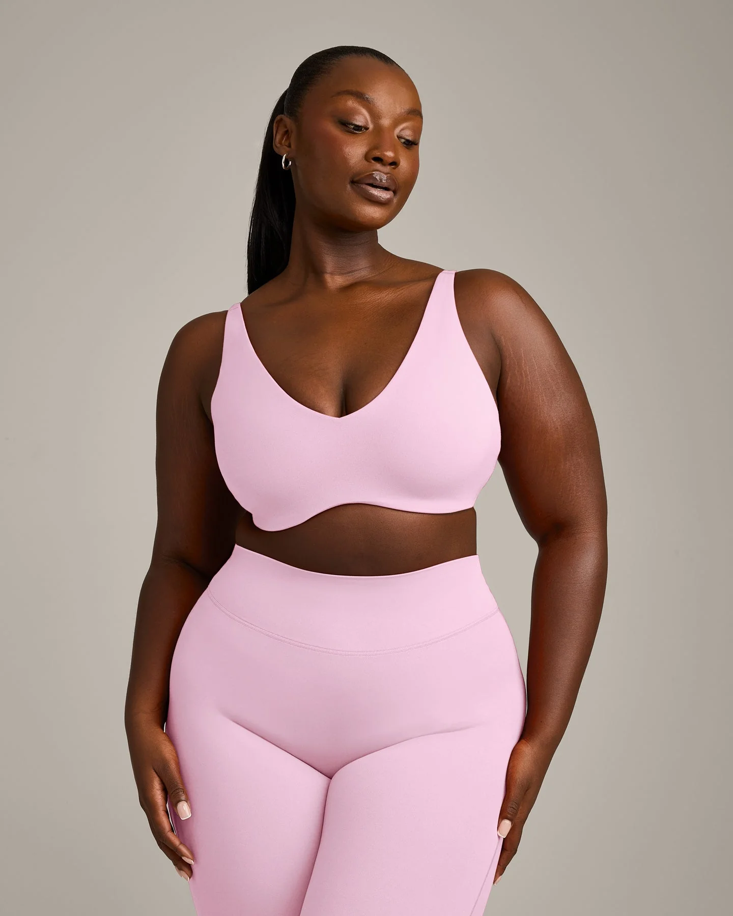 SoftMotion™ Scoop Back Bralette with Grey Logo | Chalk Pink