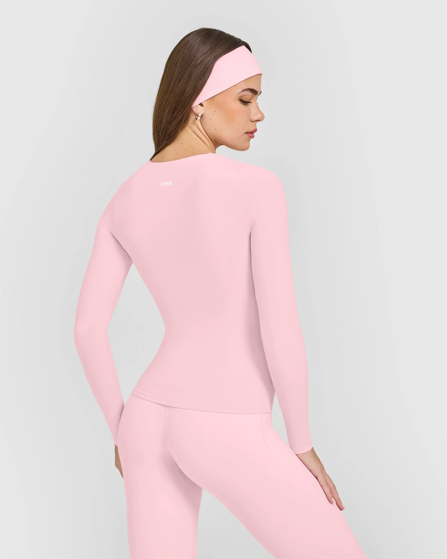 SoftMotion™ Scoop Neck Long Sleeve Top with Built in Bra Shelf with White Logo | Cherry Blossom Pink - Image 6