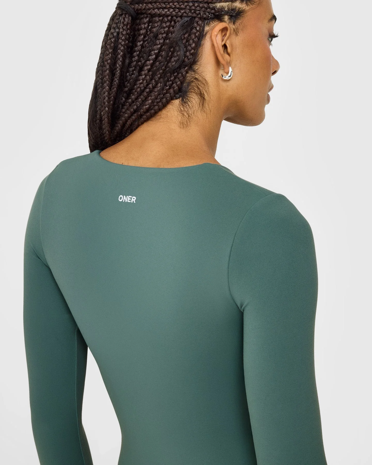SoftMotion™ Scoop Neck Long Sleeve Top with Built in Bra Shelf with White Logo | Iced Green - Image 4