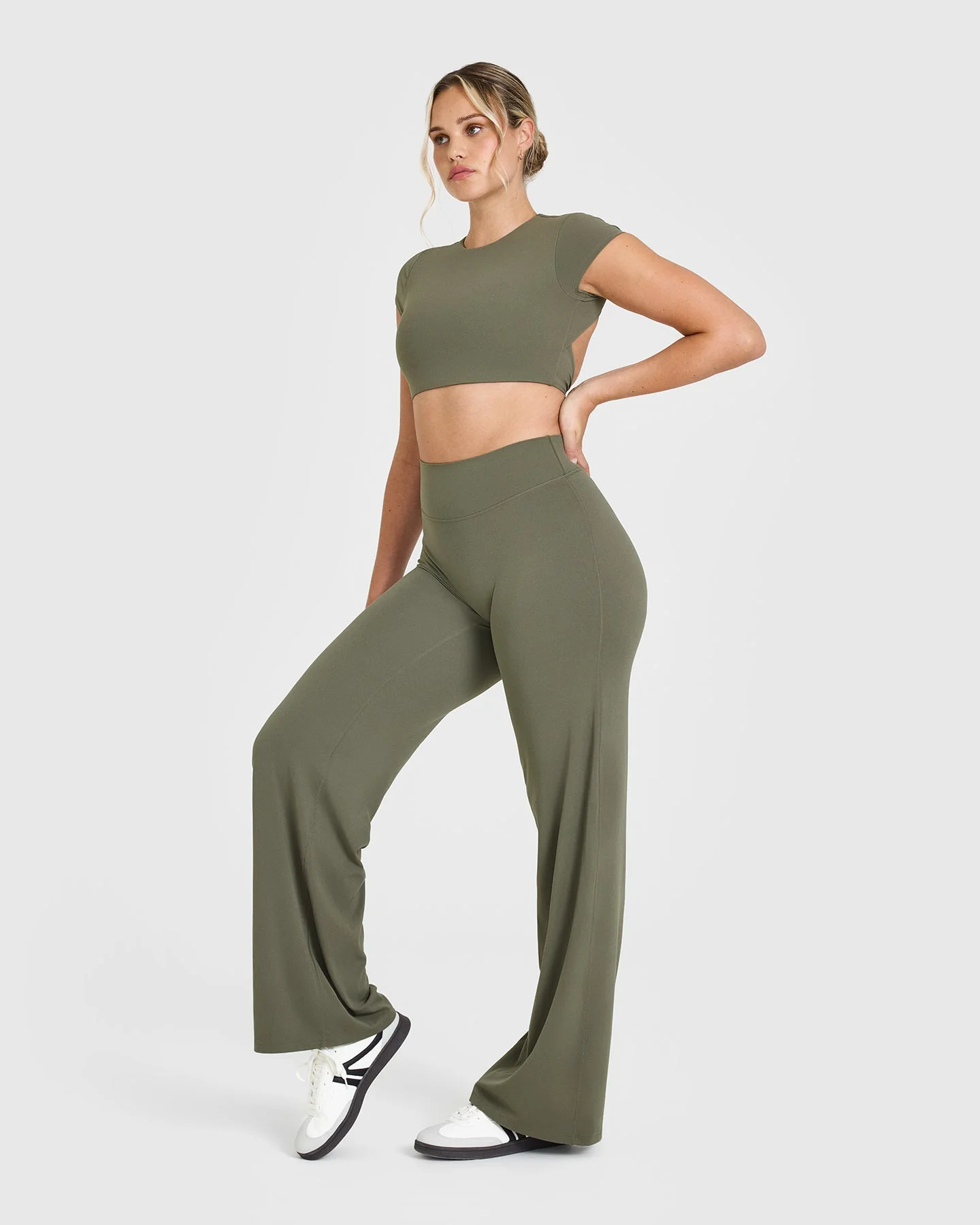 SoftMotion™ Short Sleeve Crop Top with White Logo | Alpine Green - Image 3