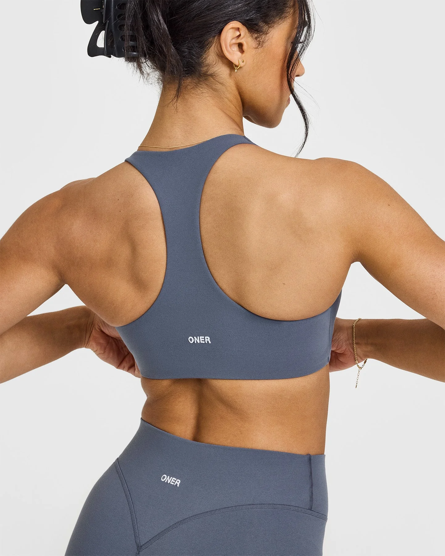 SoftMotion™ Sports Bra with White Logo | Granite Blue - Image 4