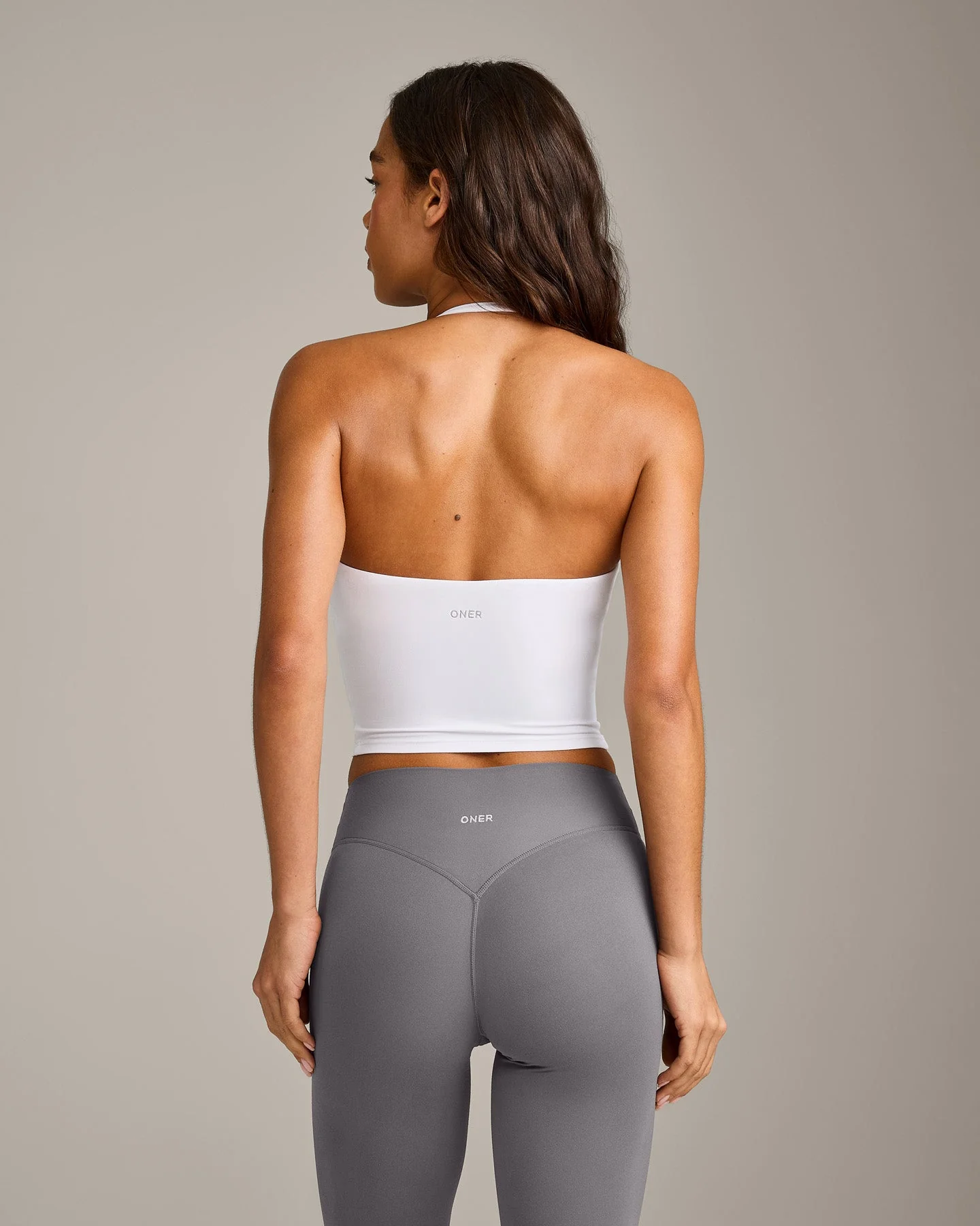 SoftMotion™ Strappy Halter Neck Mid Vest with Built in Bra Shelf with Grey Logo | White - Image 5