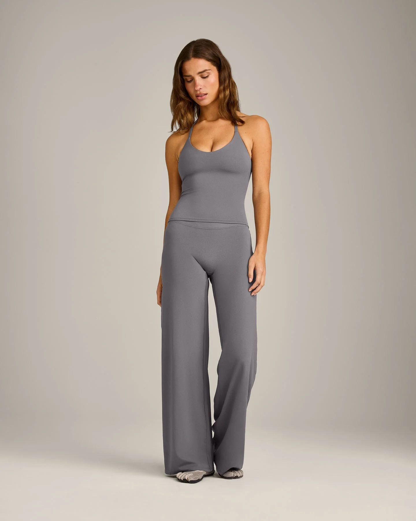 SoftMotion™ Strappy Halter Neck Vest with Built in Bra Shelf with Grey Logo | Ash Grey - Image 3