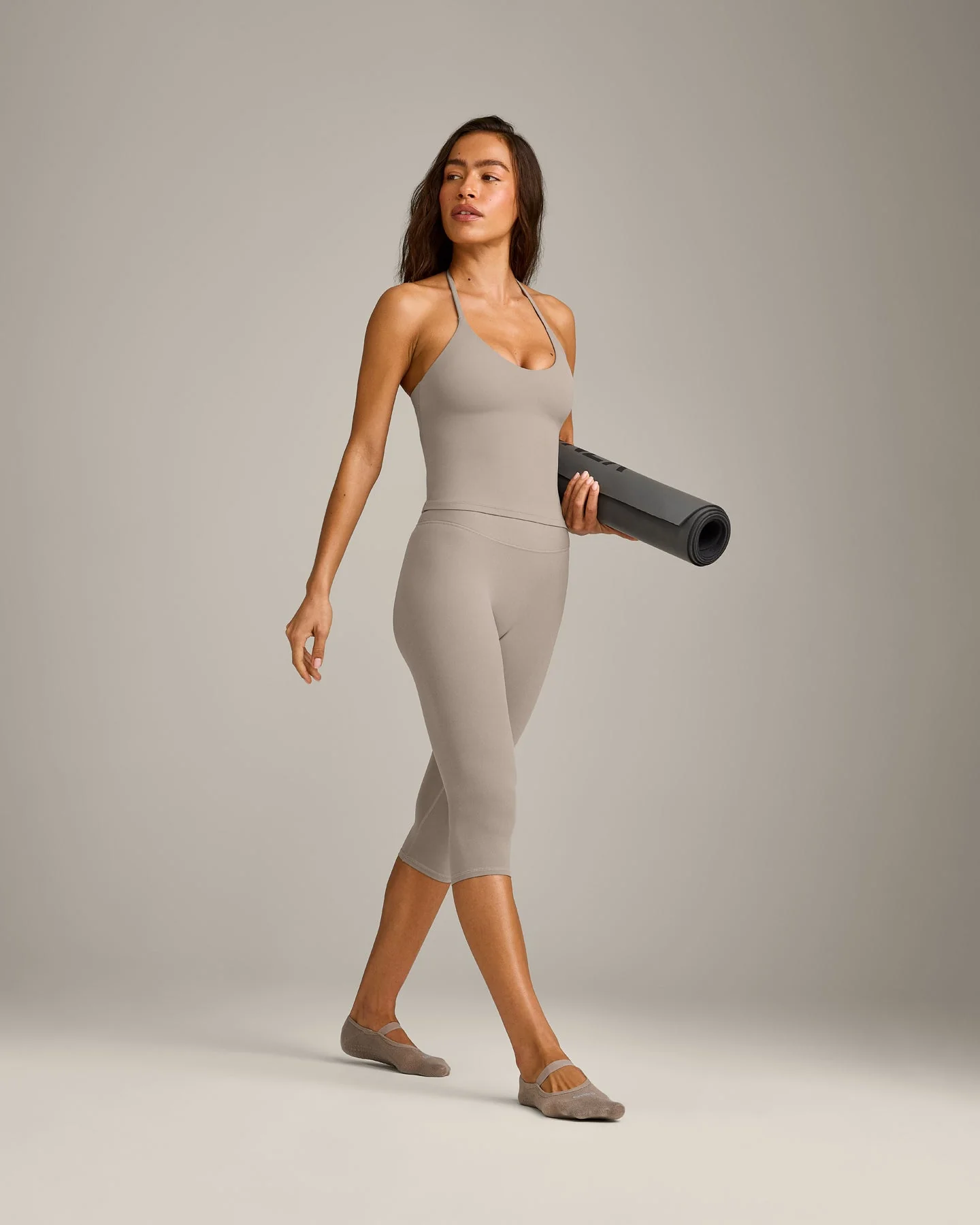 SoftMotion™ Strappy Halter Neck Vest with Built in Bra Shelf with White Logo | Warm Sand - Image 3
