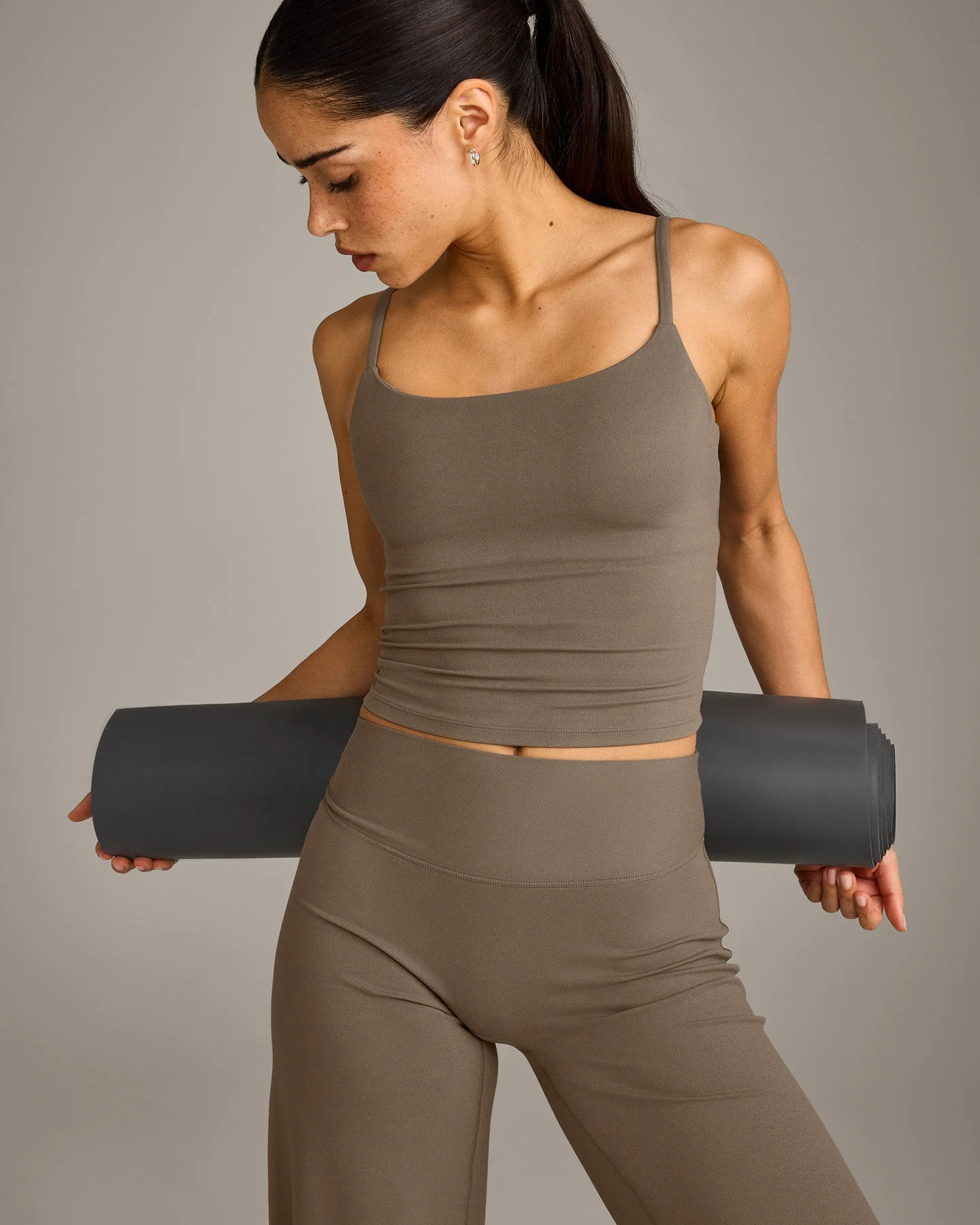 SoftMotion™ Strappy Mid Vest with Built in Bra Shelf with Grey Logo | Moss Brown - Image 4