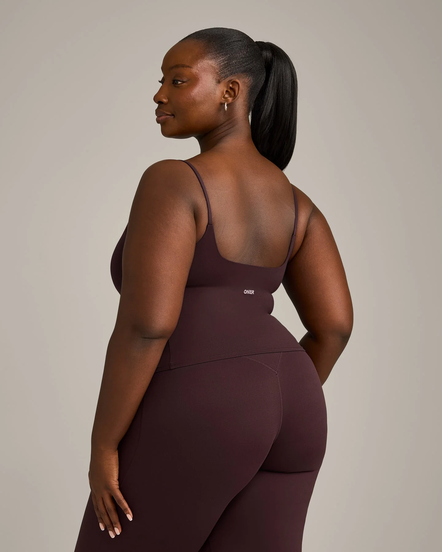SoftMotion™ Strappy Mid Vest with Built in Bra Shelf with Grey Logo | Plum Brown - Image 5