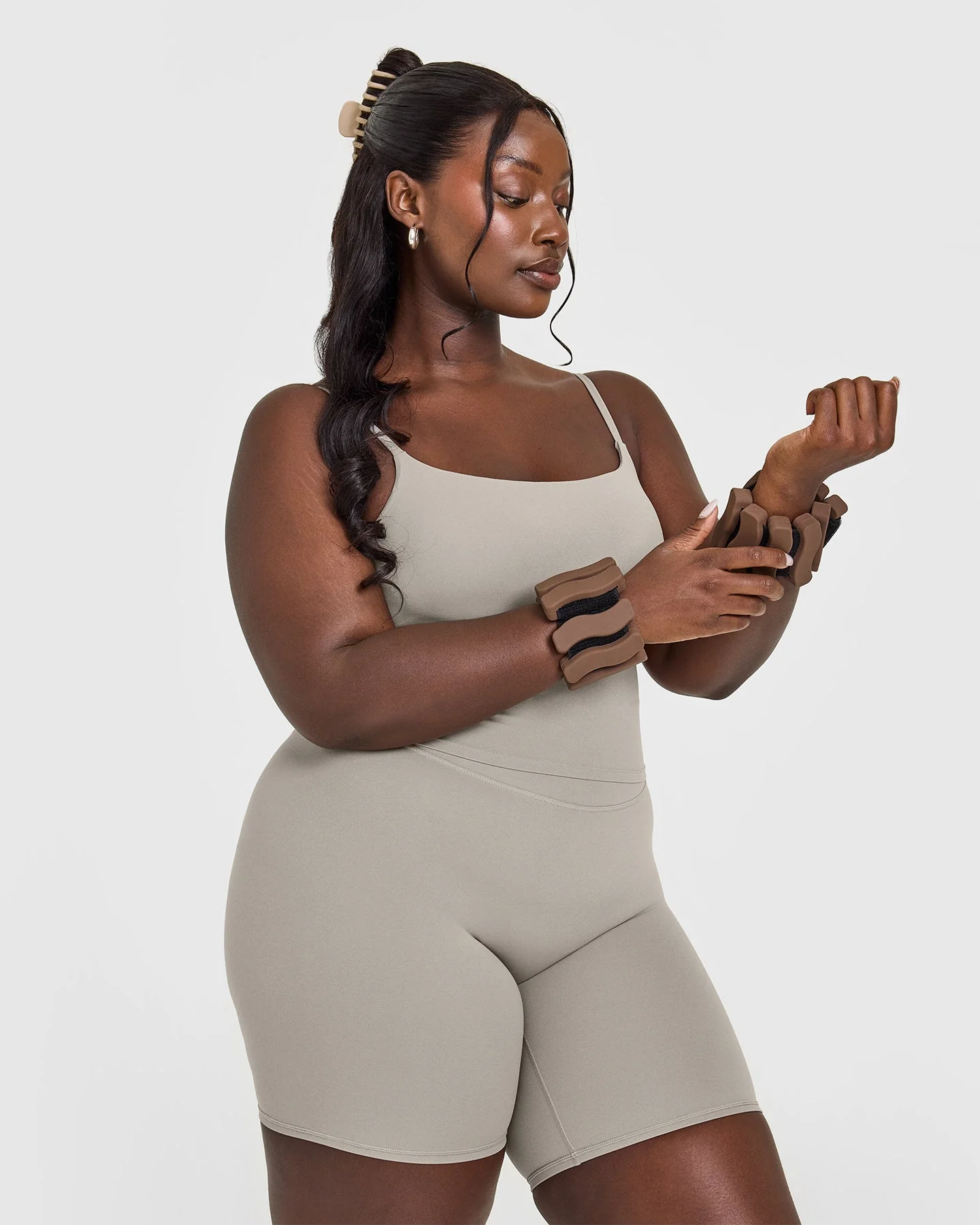 SoftMotion™ Strappy Mid Vest with Built in Bra Shelf with White Logo | Warm Sand - Image 6